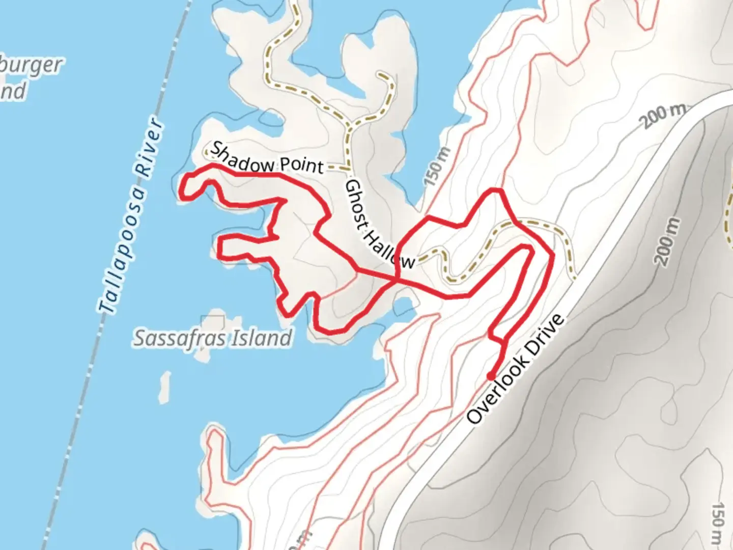 An image depicting the trail Ghost Hallow Loop and its surrounding area.
