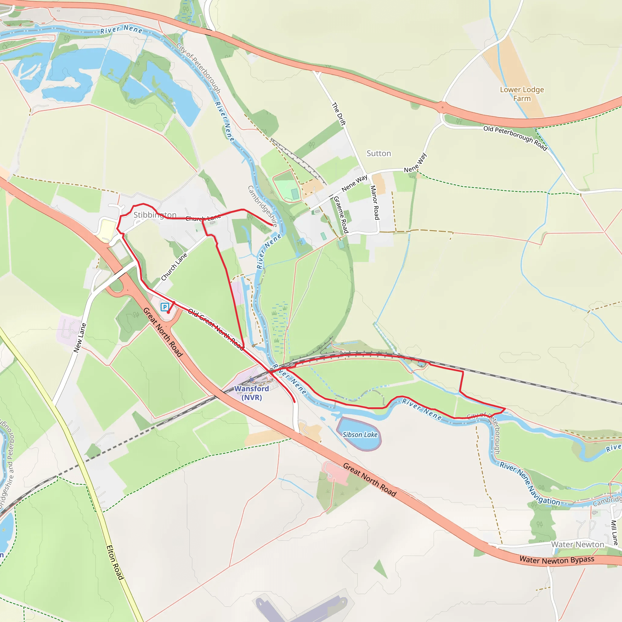 Stibbington Loop via River Nene mobile static map
