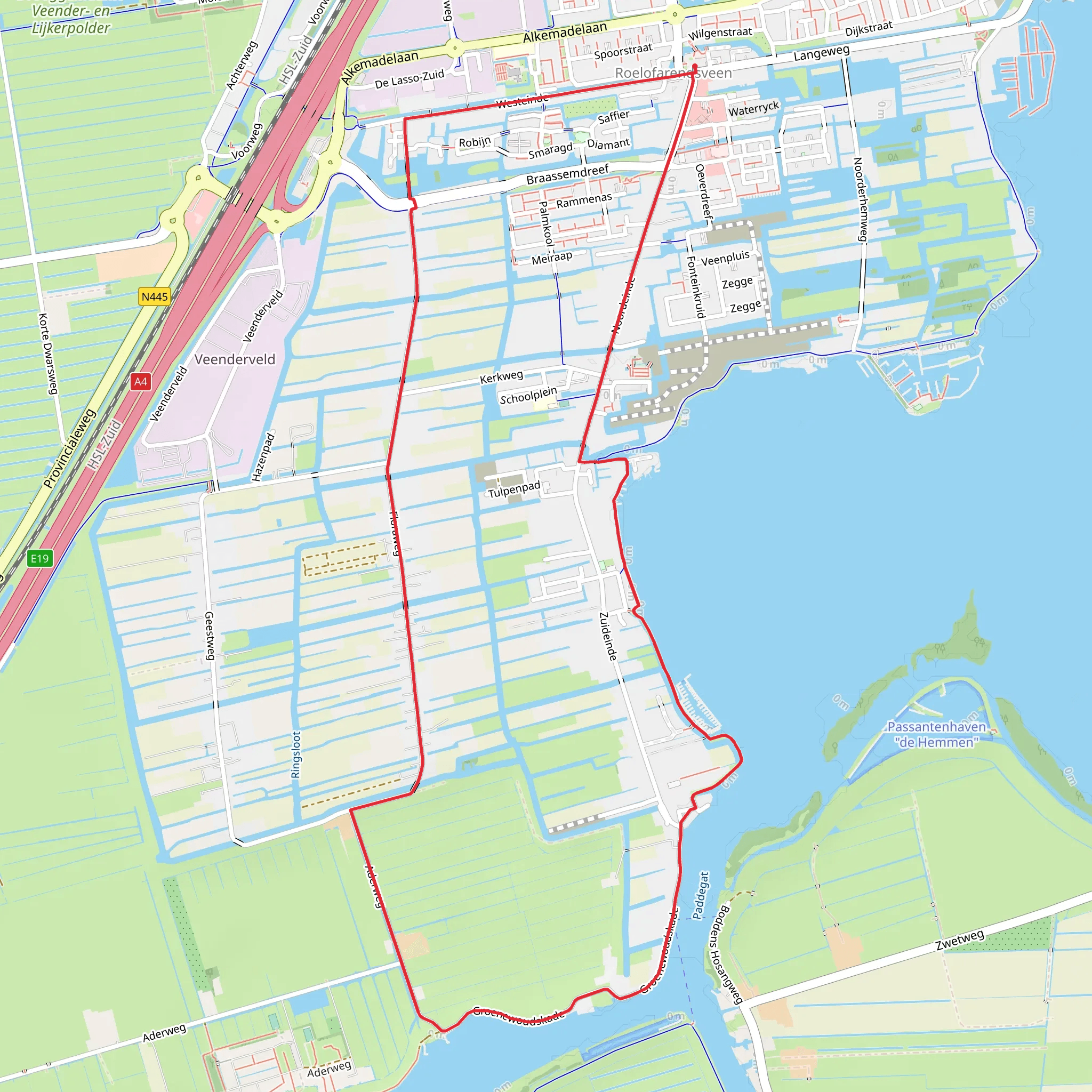 Braassemermeer via Zuidkade and Flora Weg mobile static map