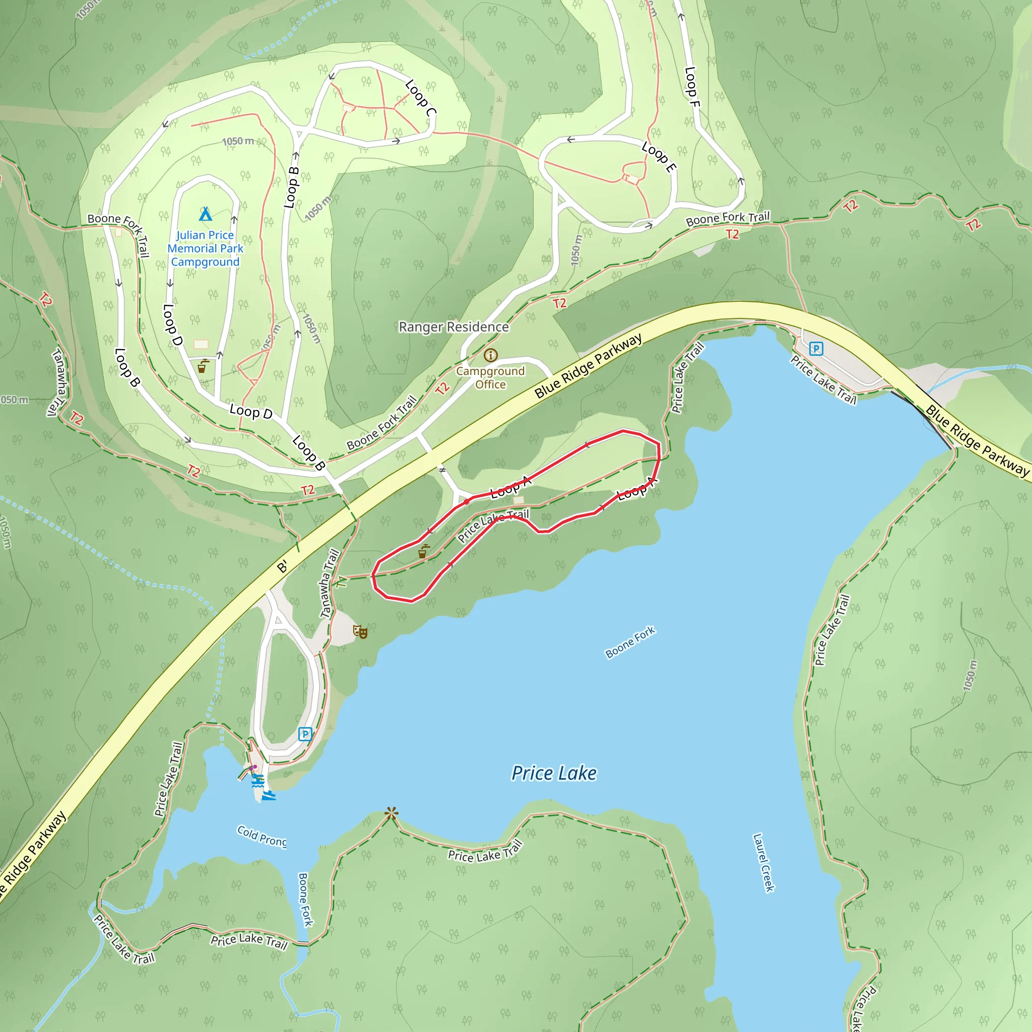 Loop beside Price Lake mobile static map