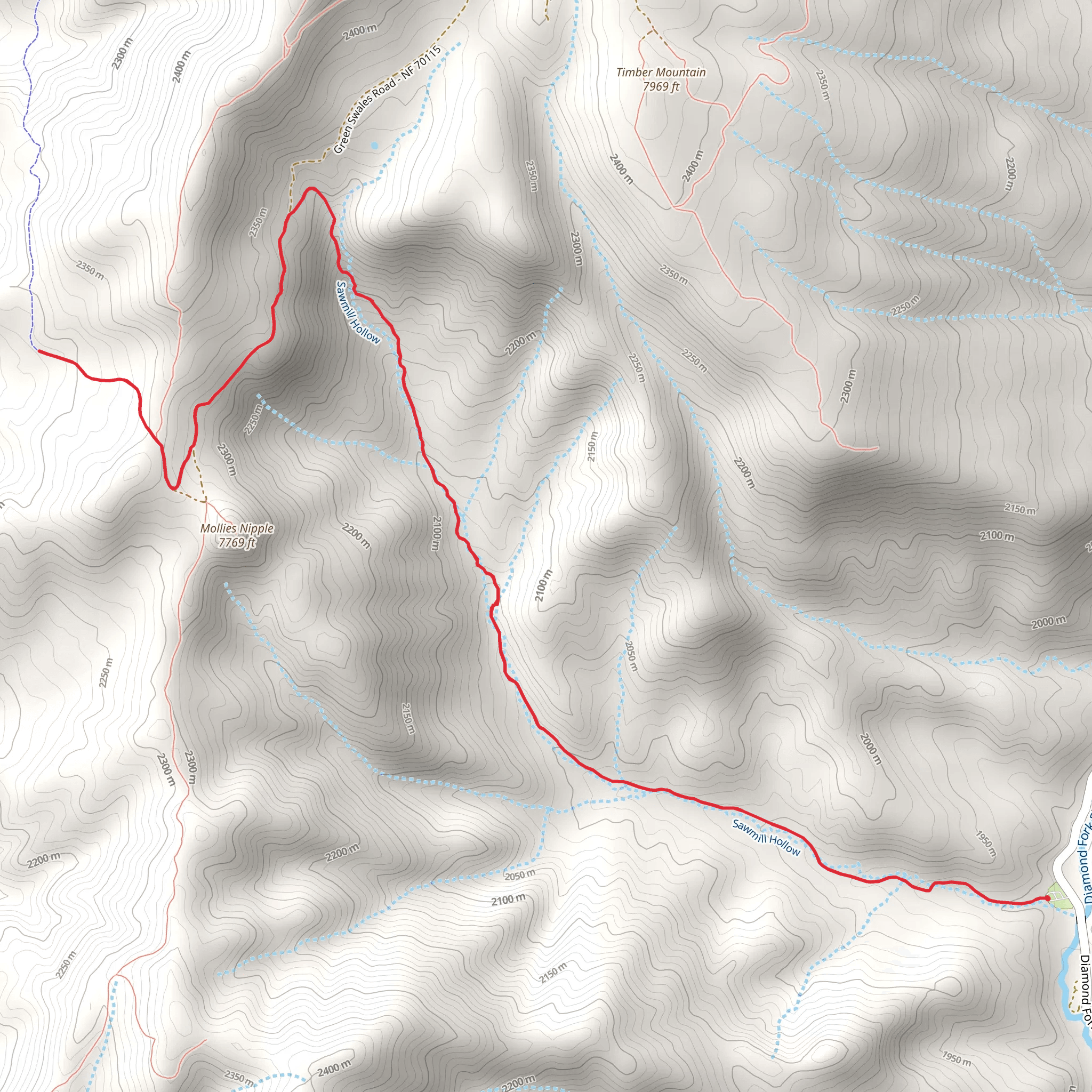 Sawmill Hollow Out and Back mobile static map