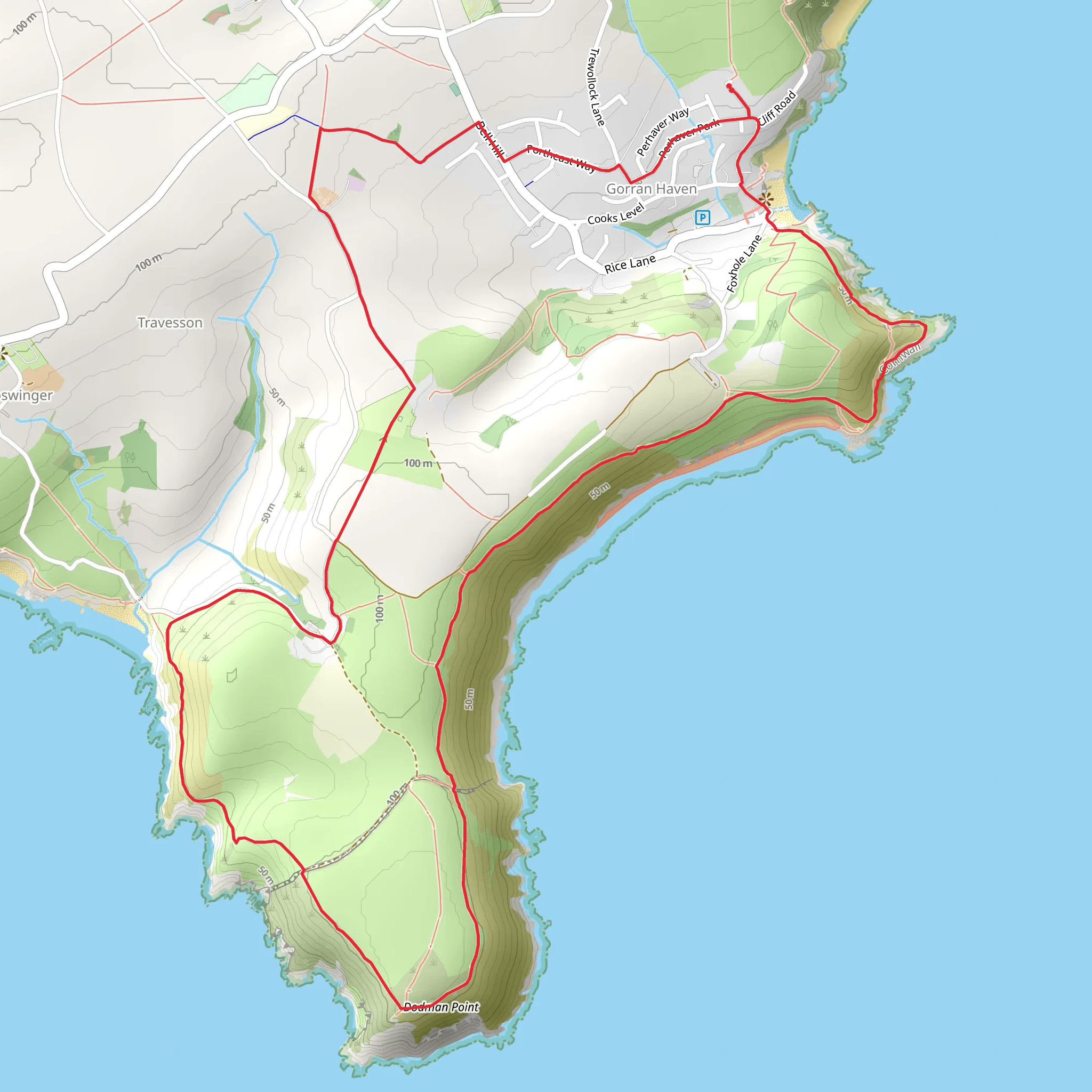 Stone Cross and Cadythew Rock via SWCP in Gorran Haven mobile static map
