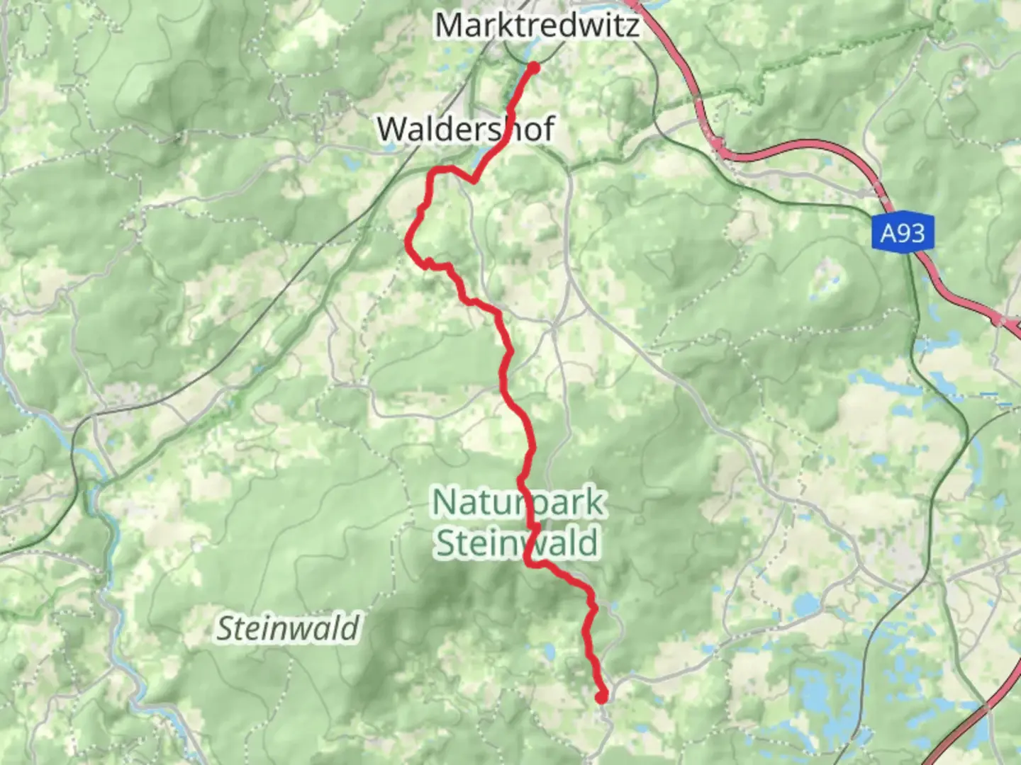 An image depicting the trail Waldershof to Friedenfels Walk and its surrounding area.