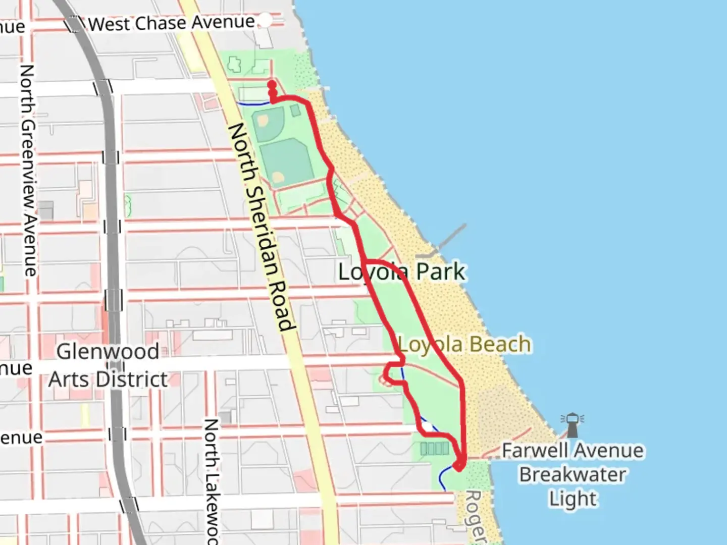 An image depicting the trail Loyola Park Loop and its surrounding area.