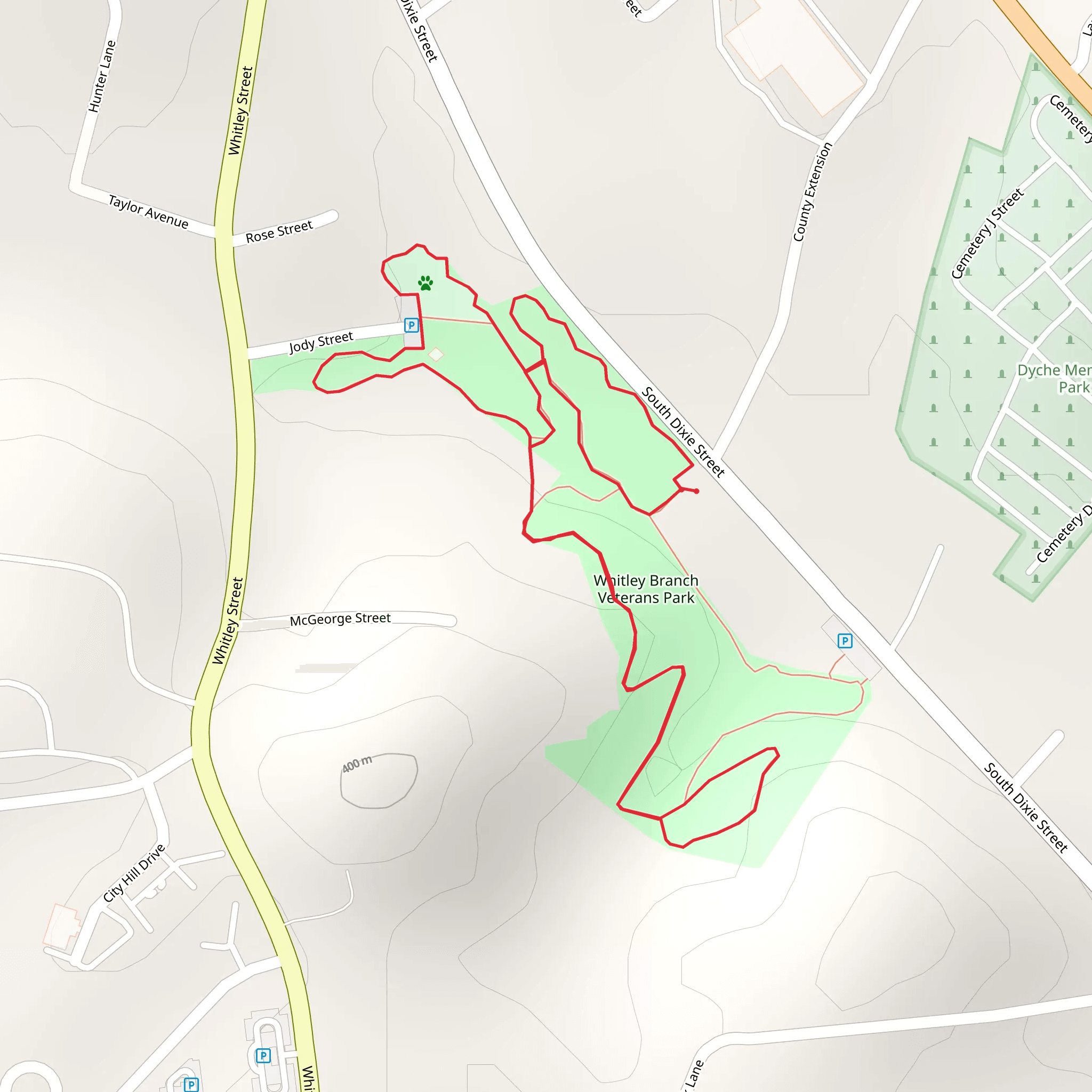 Whitley Branch Veterans Park and Whitley Branch mobile static map