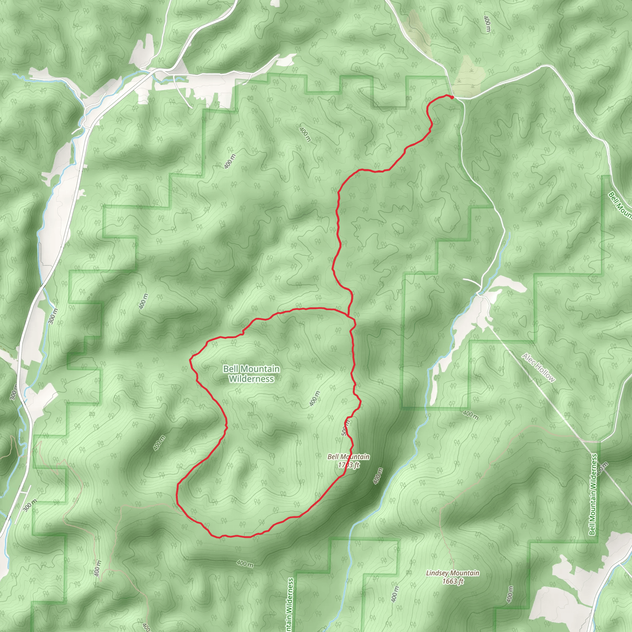 Bell Mountain Loop Trail from County Road 2228 mobile static map