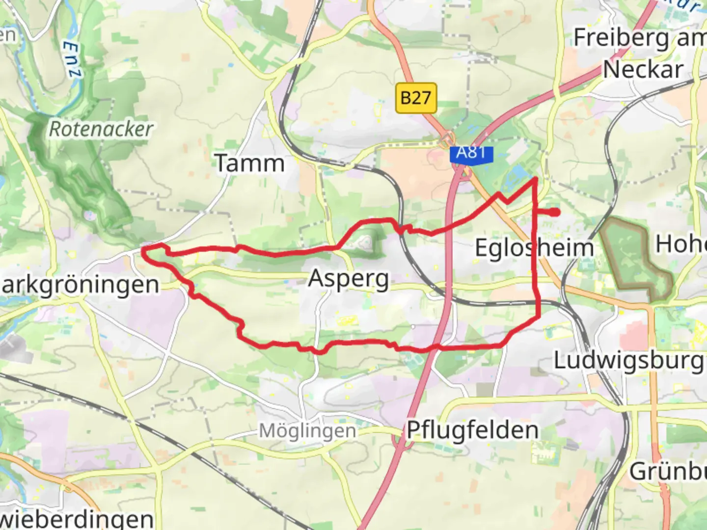 An image depicting the trail Asperg Circular Walk and its surrounding area.