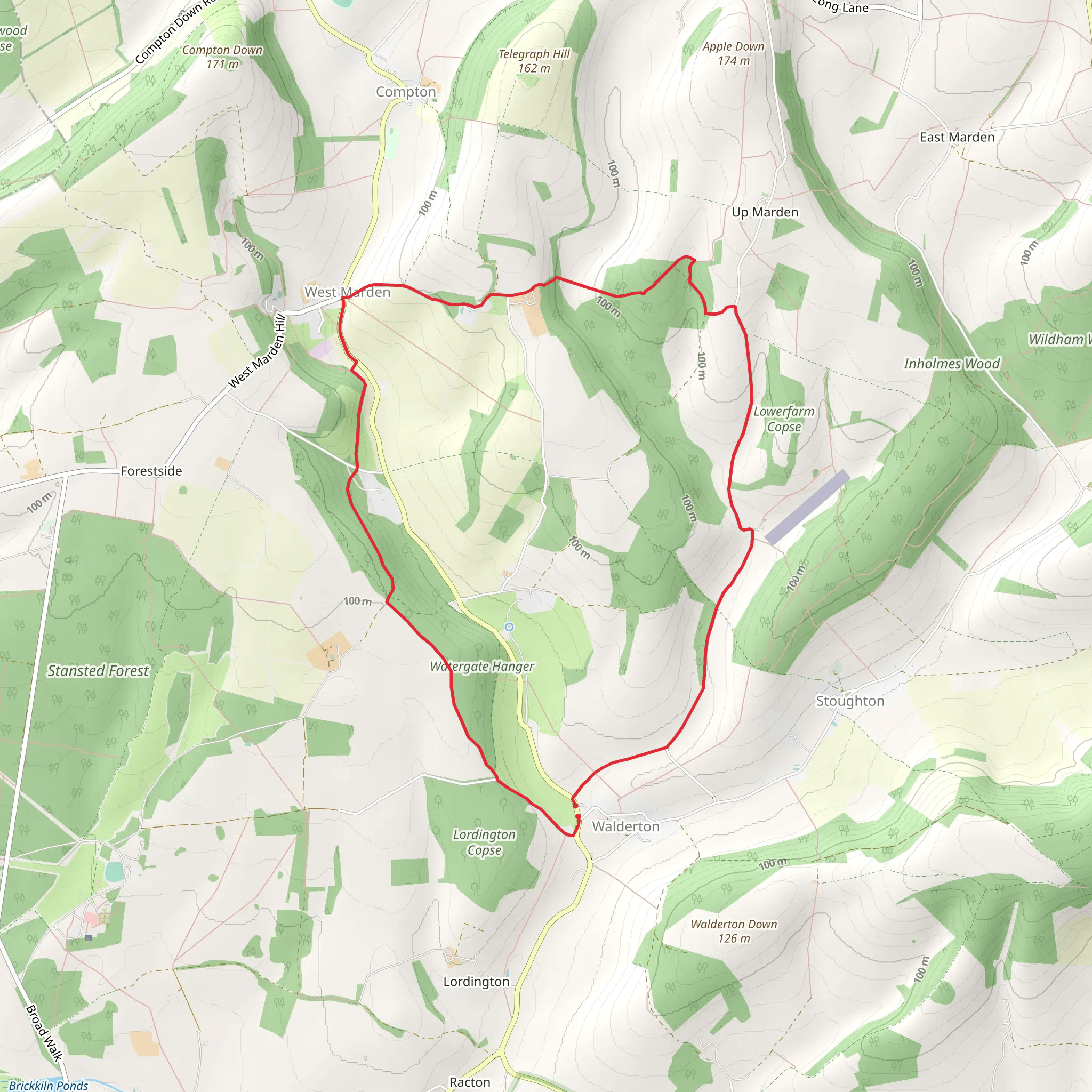 Watergate Hanger and Grevitts Copse Loop mobile static map