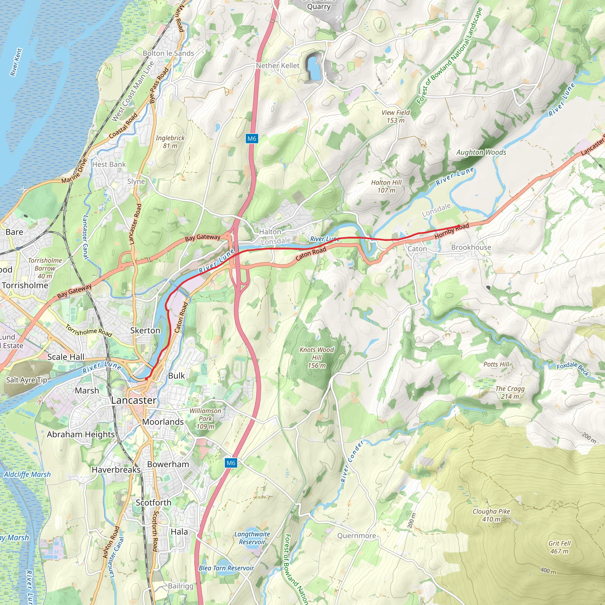Lancaster to Caton mobile static map