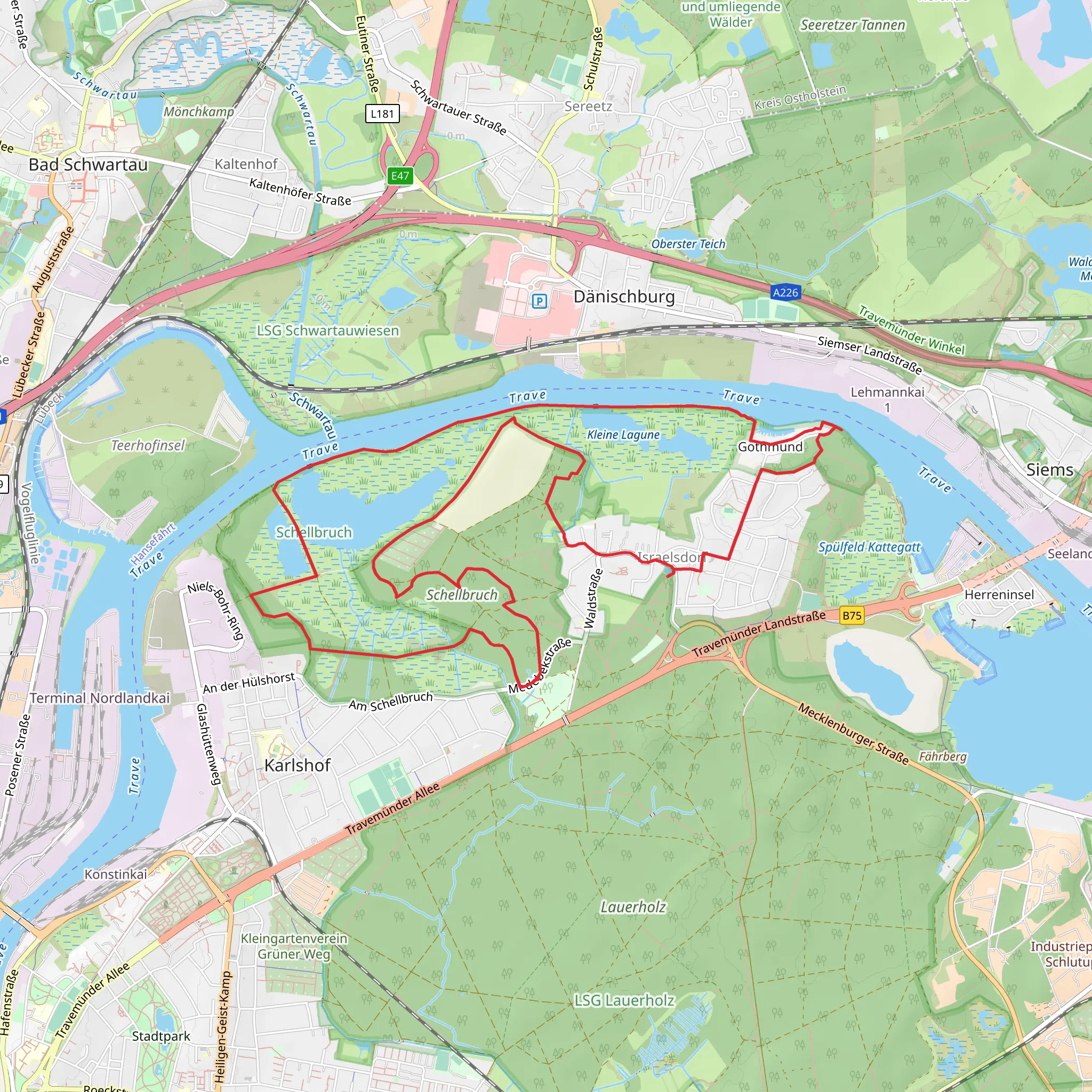 Große Lagune via Schwarzer Weg and Mövenstieg mobile static map