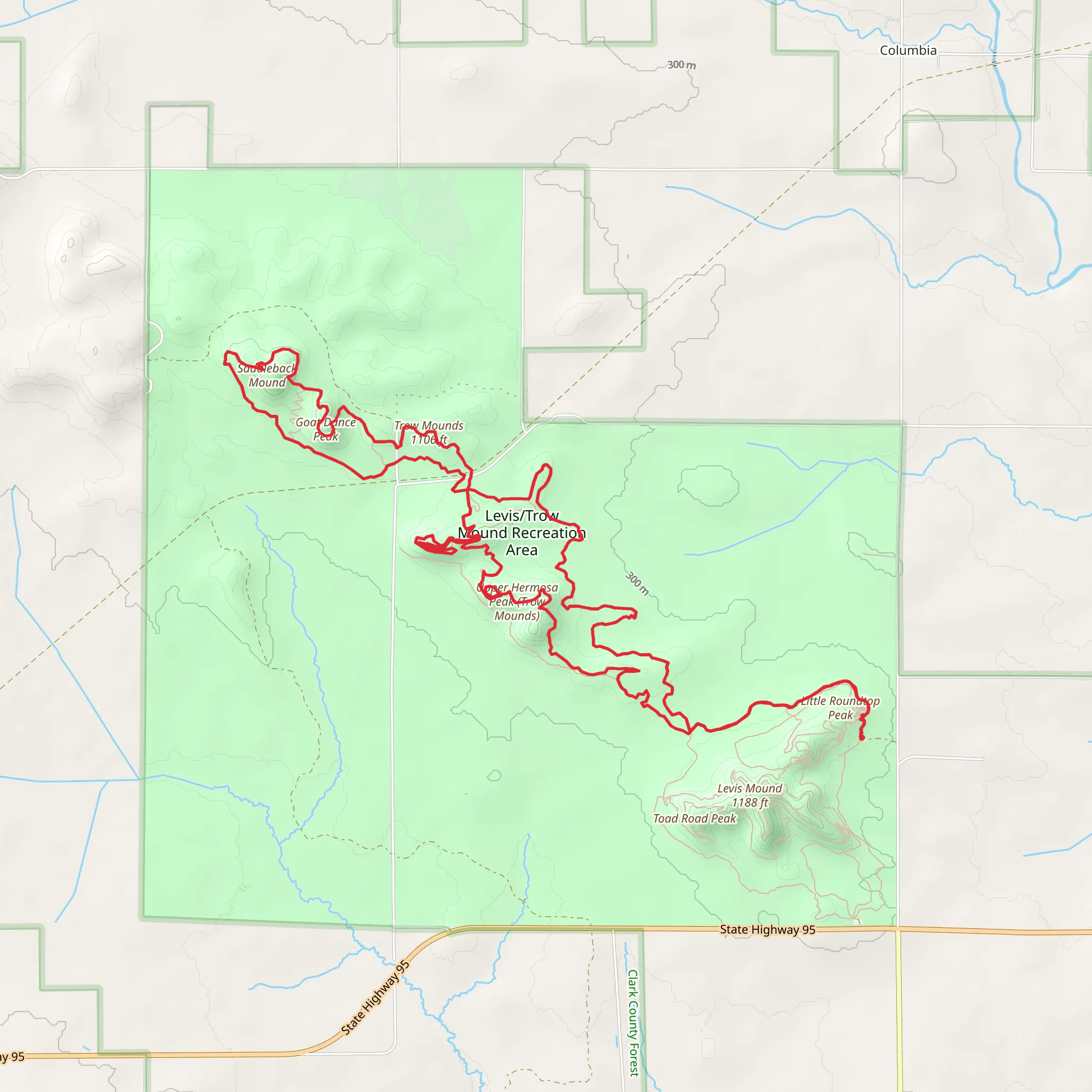 Trow Mounds, Goat Dance and Saddleback Mound via Secret Trail mobile static map