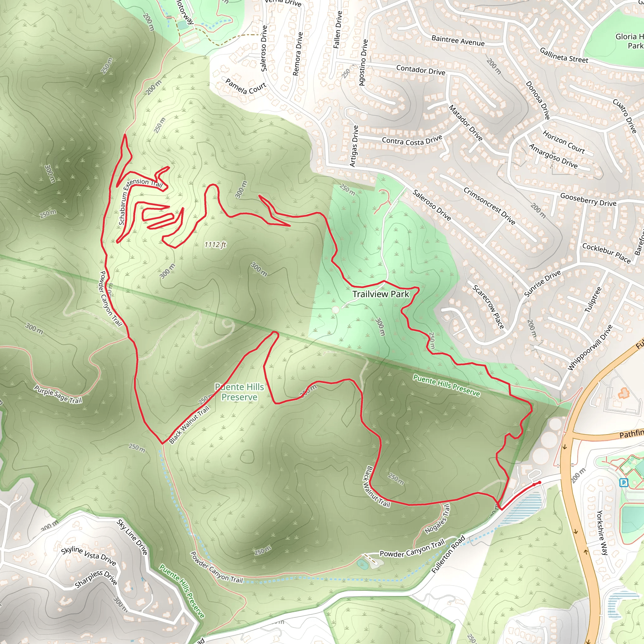 Black Walnut Trail and Schabarum Extension Trail in Trailview Park mobile static map