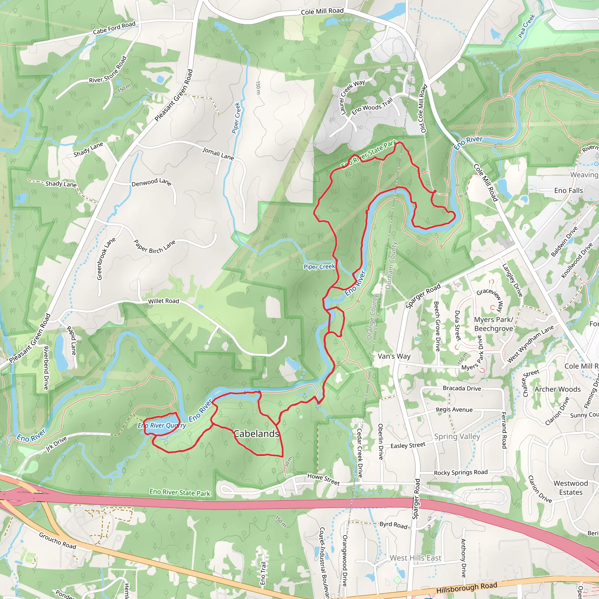 Bobbitt Hole, Laurel Bluffs and Eno Quarry Loop Trail mobile static map