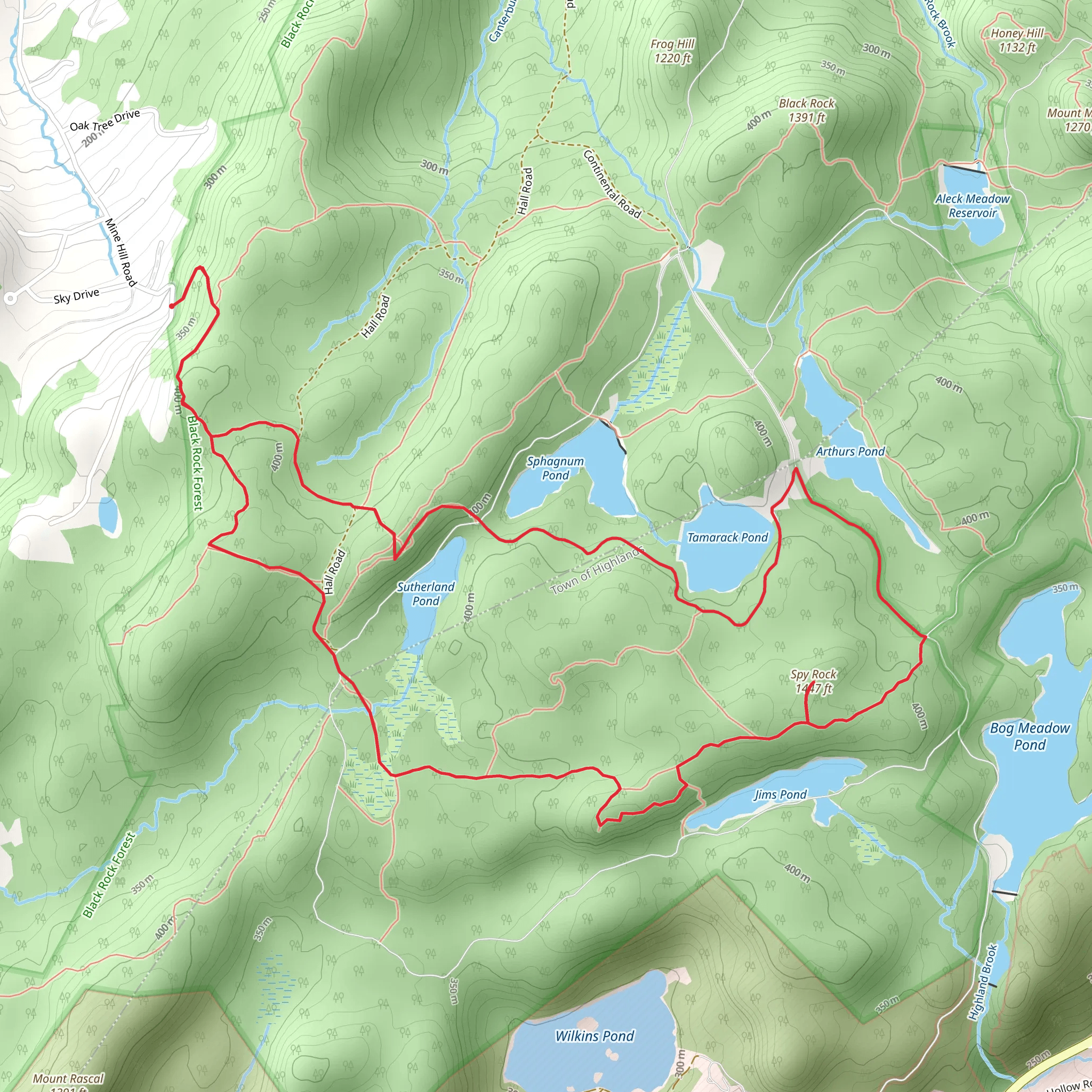 Sphagnum Pond, Tamarack Pond and Spy Rock Loop via Chatfield Trail mobile static map
