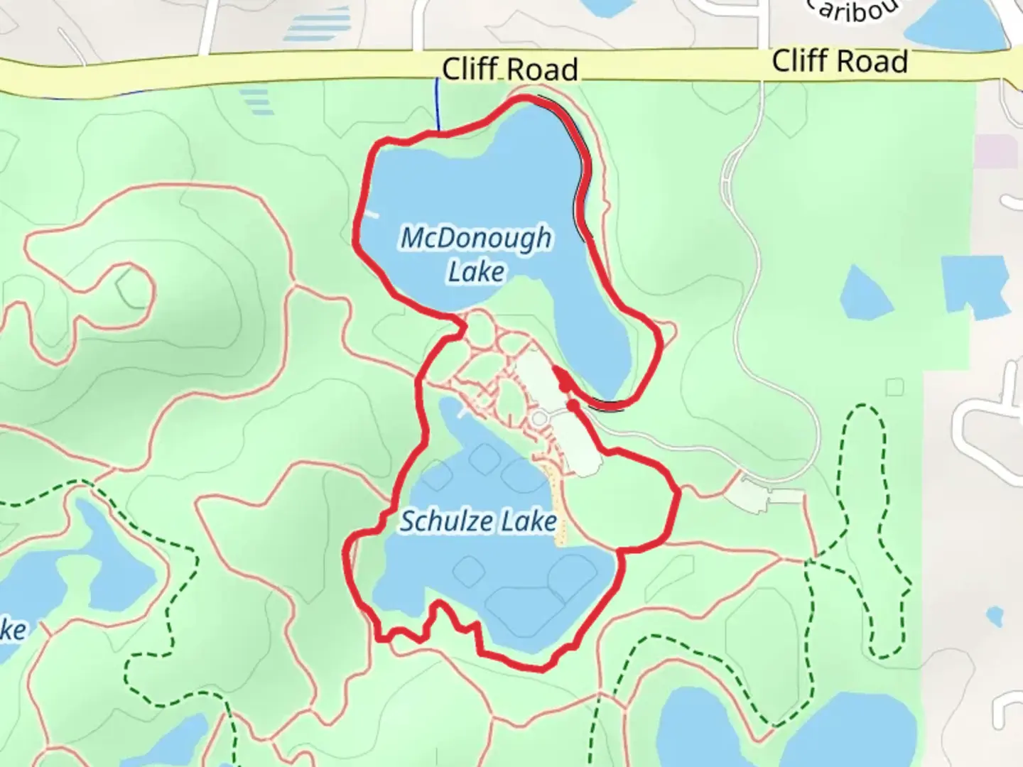 An image depicting the trail Schilze Lake and McDonough Lake Loop and its surrounding area.
