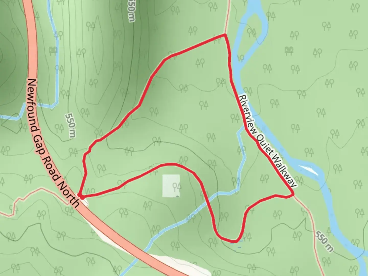 An image depicting the trail Riverview Quiet Walkway Loop and its surrounding area.