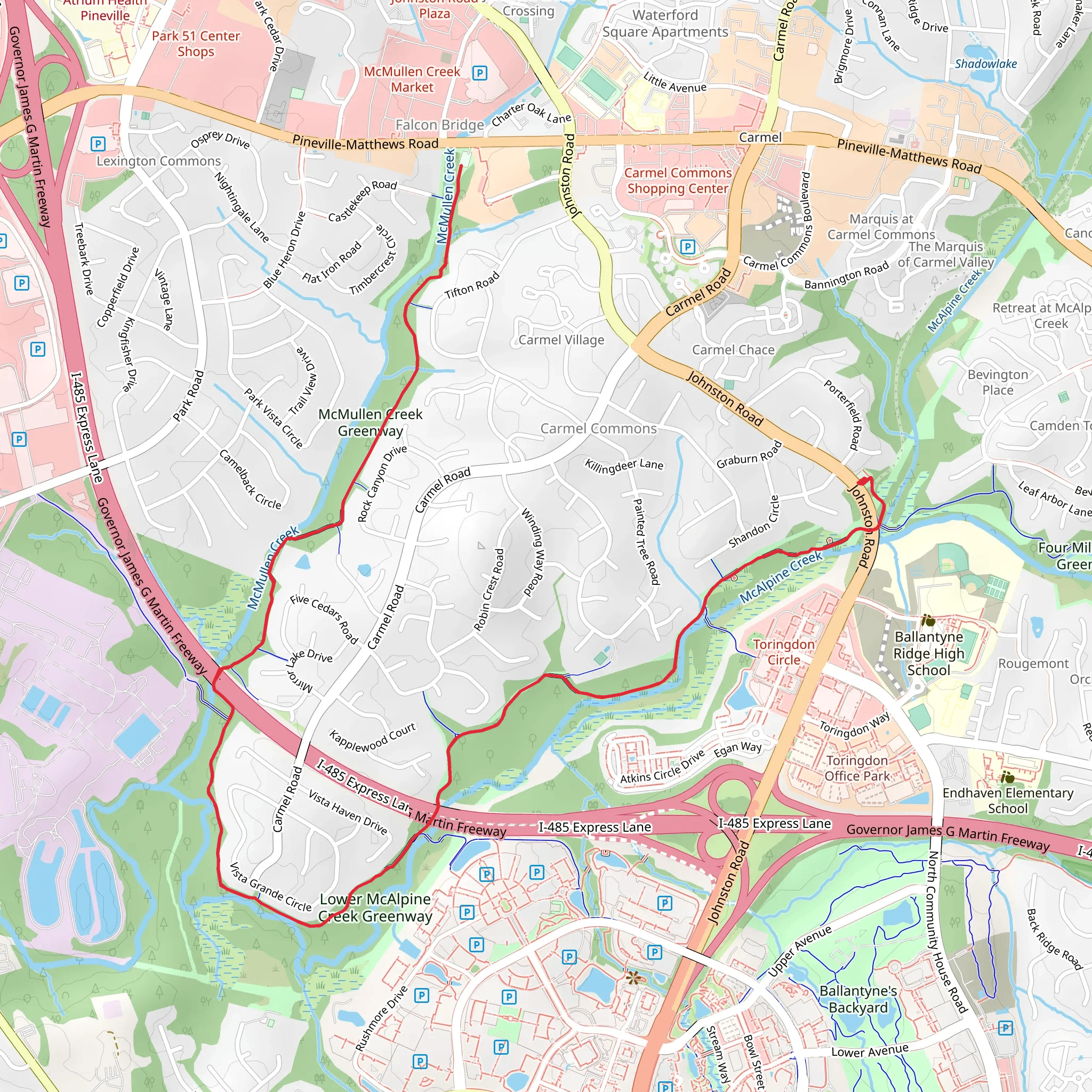 Lower McAlpine Creek Greenway mobile static map