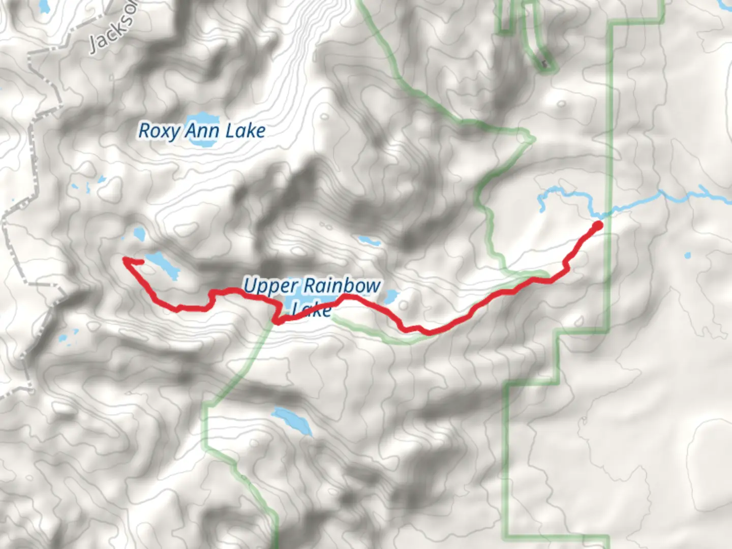 An image depicting the trail Slide Lake via Rainbow Lakes Trail and its surrounding area.