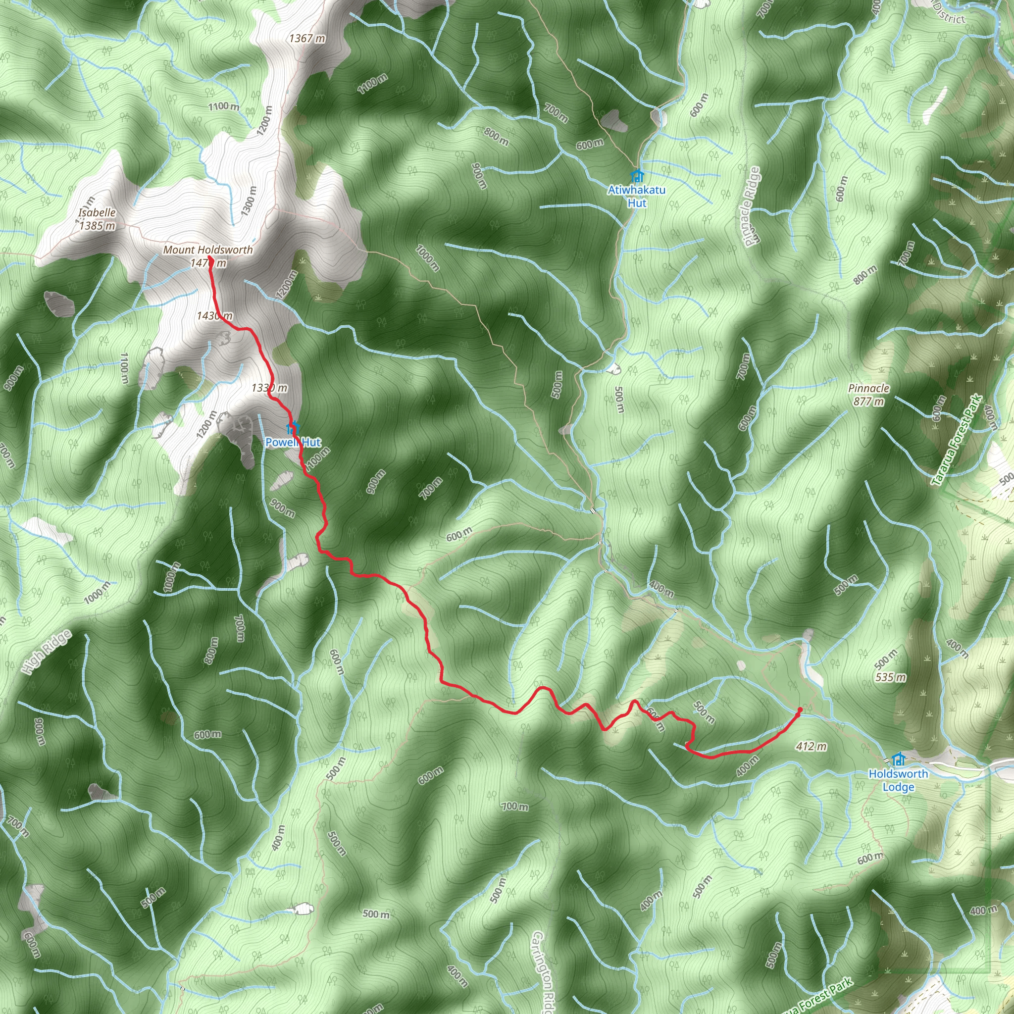 Holdsworth Roadend to Powell Hut - Mount Holdsworth mobile static map