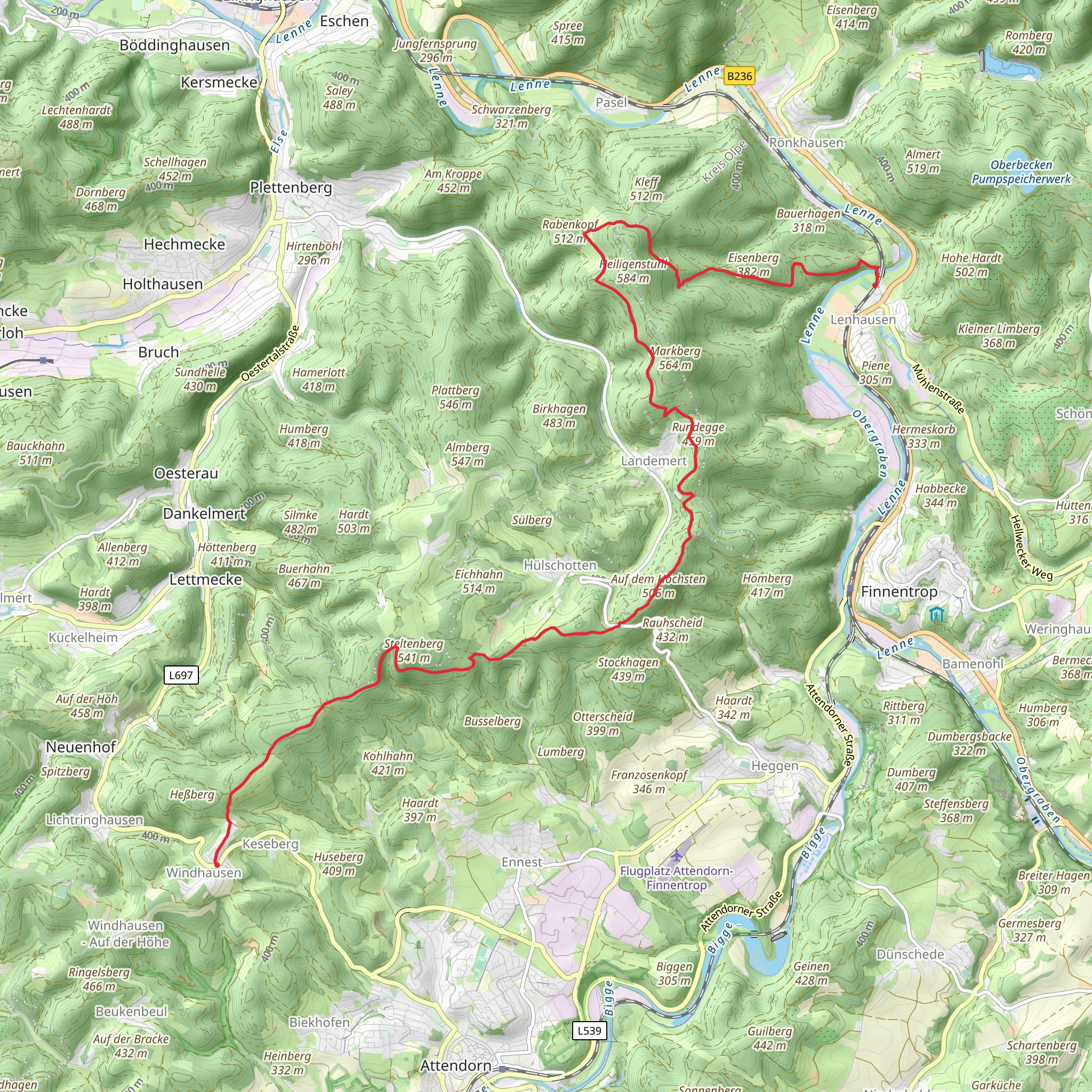 Windhausen to Lenhausen Walk mobile static map
