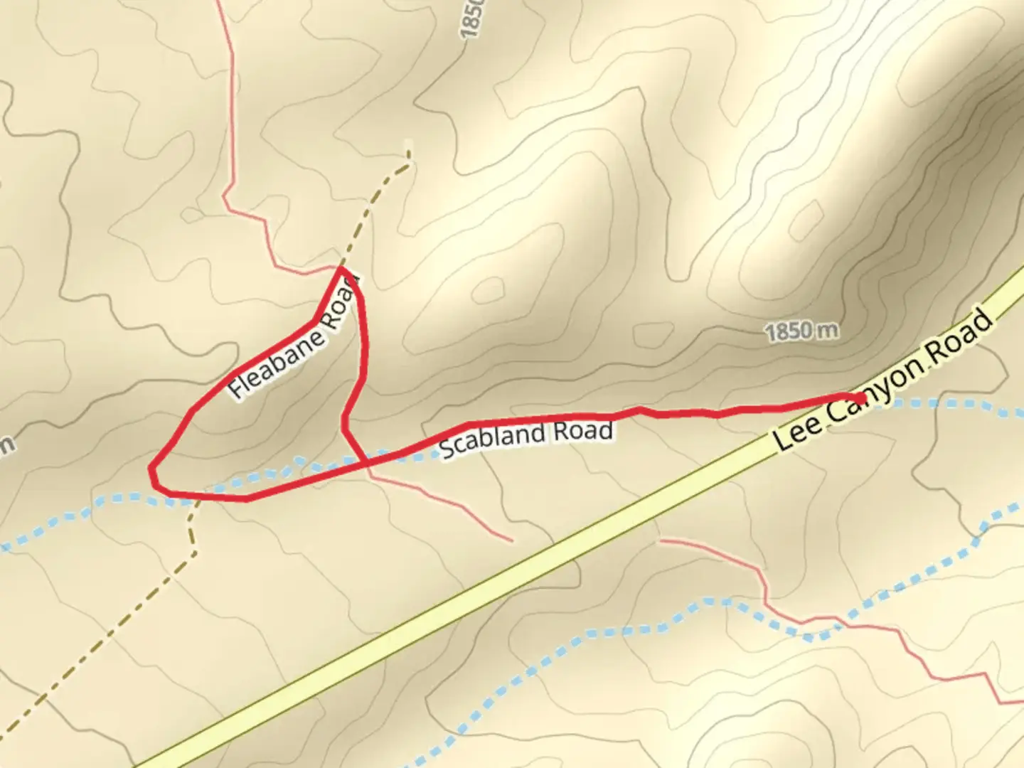 An image depicting the trail Scabland Road and Fleabane Road Loop and its surrounding area.