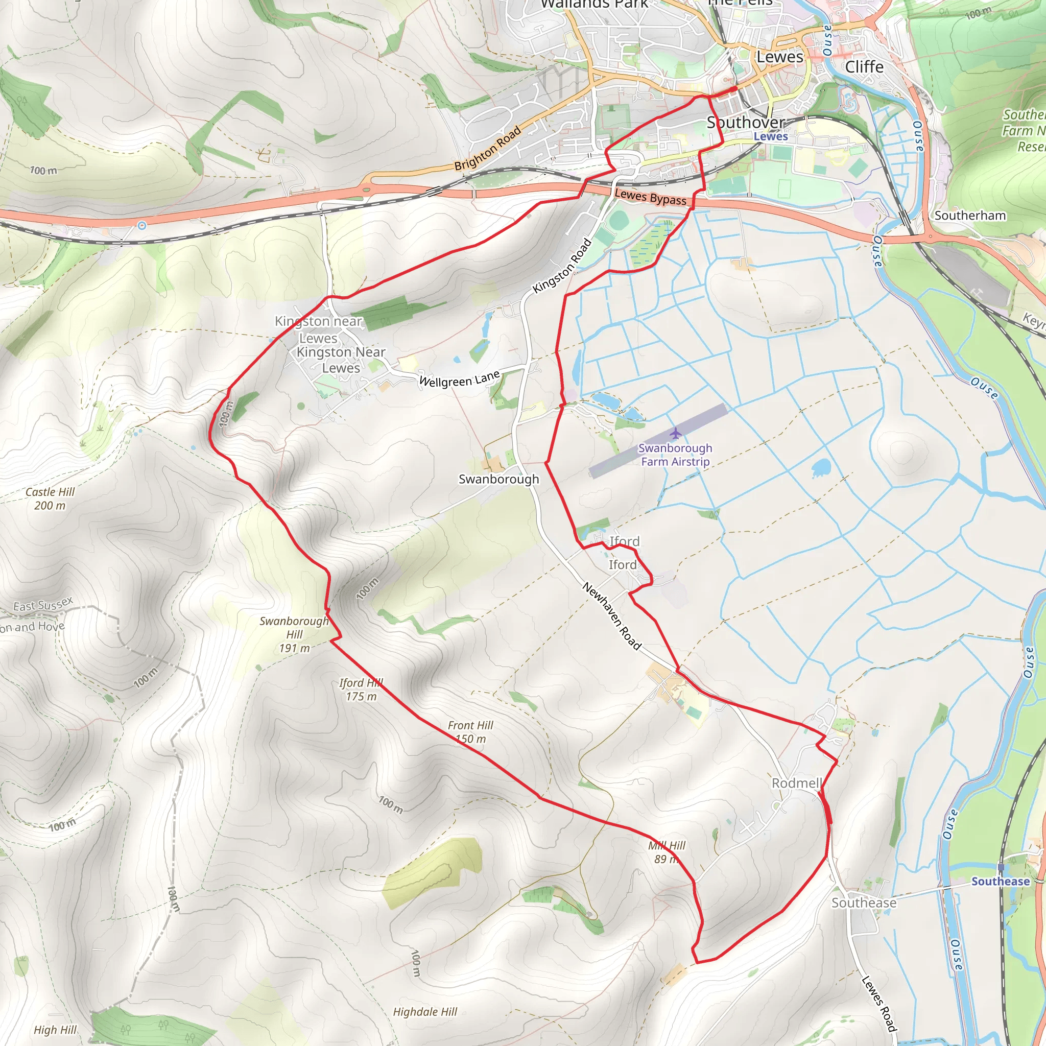 Lewes, Kingston near Lewes and Southease Loop mobile static map