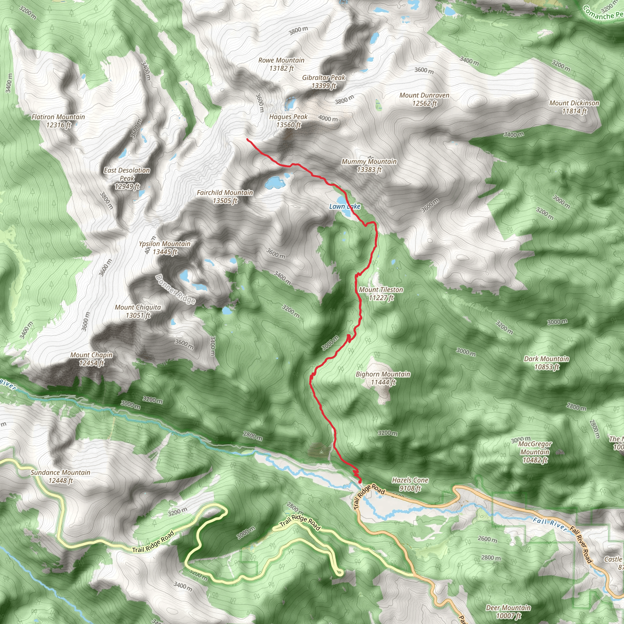 The Saddle via Lawn Lake Trail mobile static map