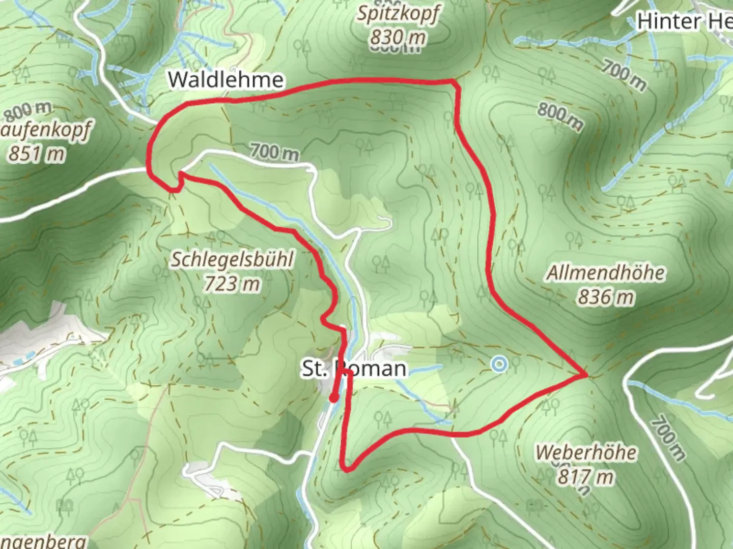 An image depicting the trail St Roman, Wallemehof and Teufelstein Loop and its surrounding area.