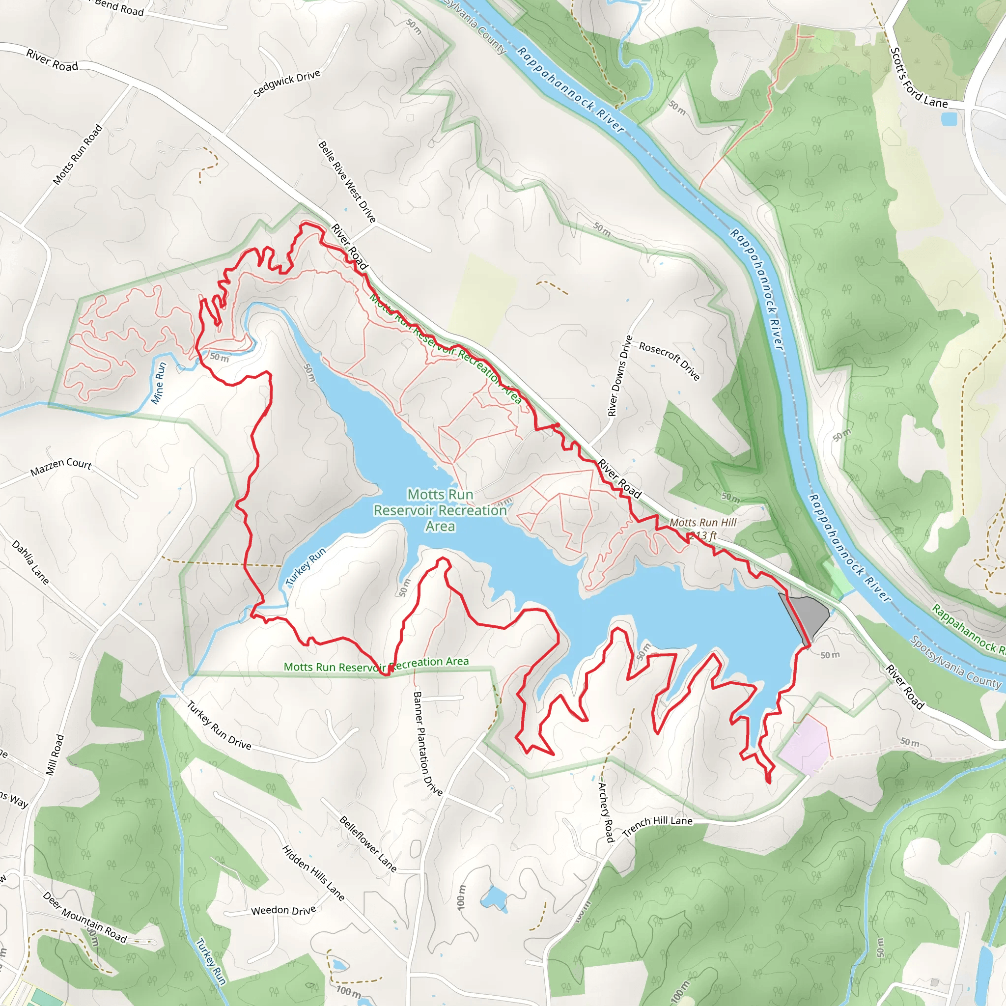 Motts Run Hill and Reservoir Loop mobile static map