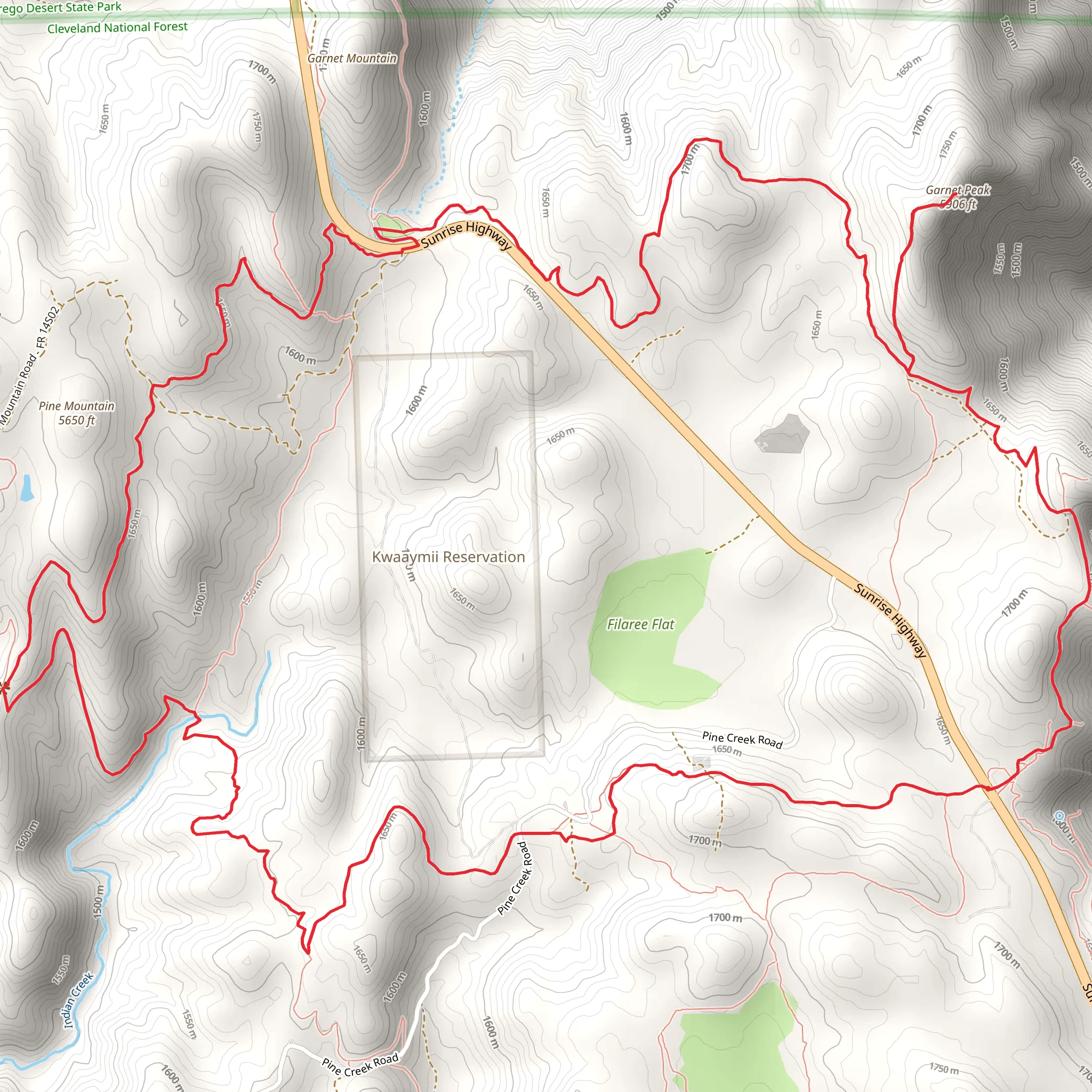 Noble Canyon Trail and Garnet Peak Loop mobile static map