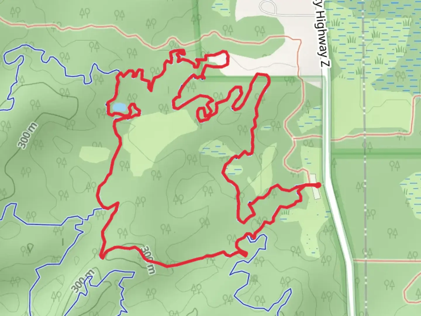 An image depicting the trail Orange, Green and Brown Loop and its surrounding area.