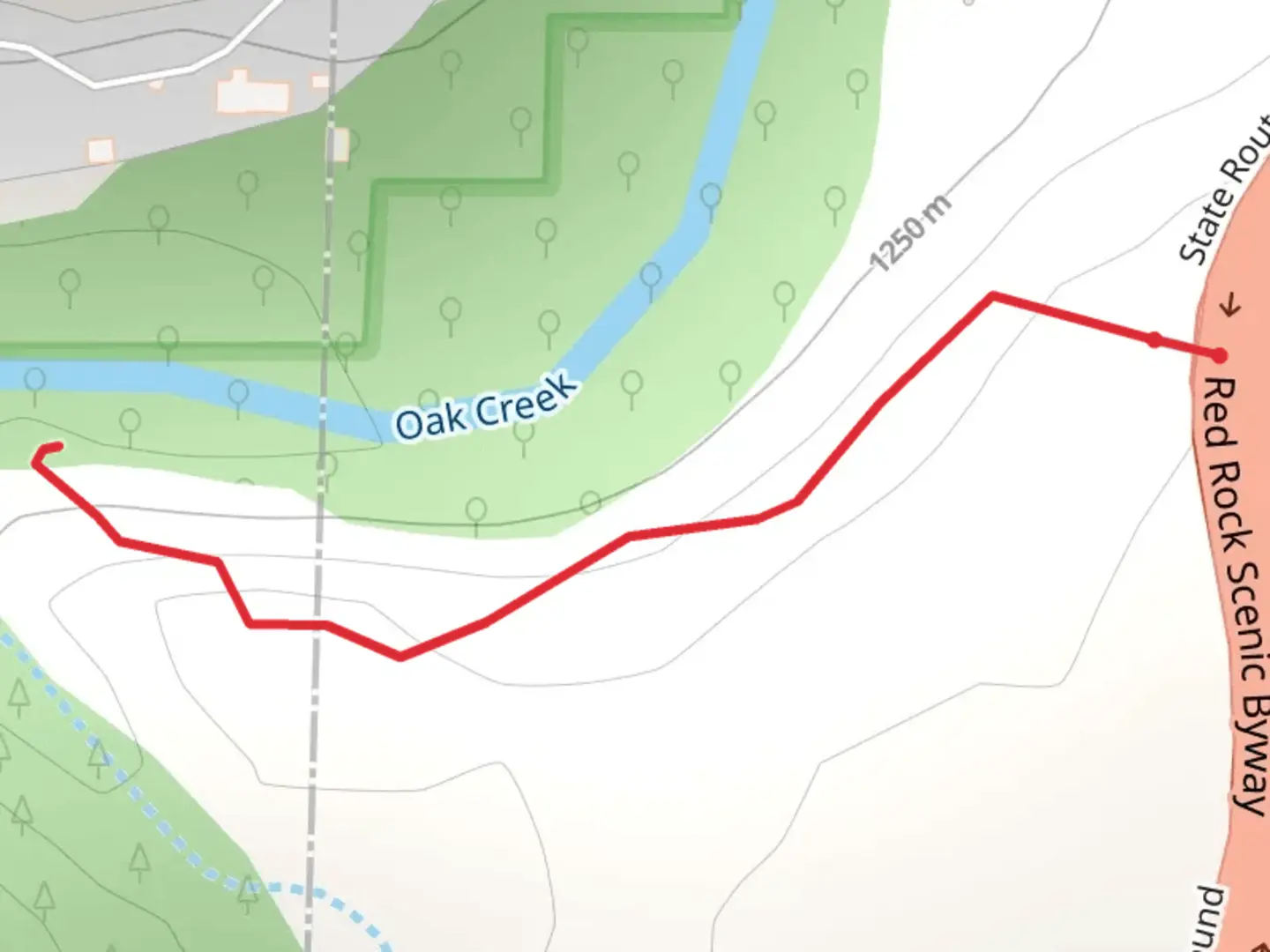An image depicting the trail Oak Creek and its surrounding area.