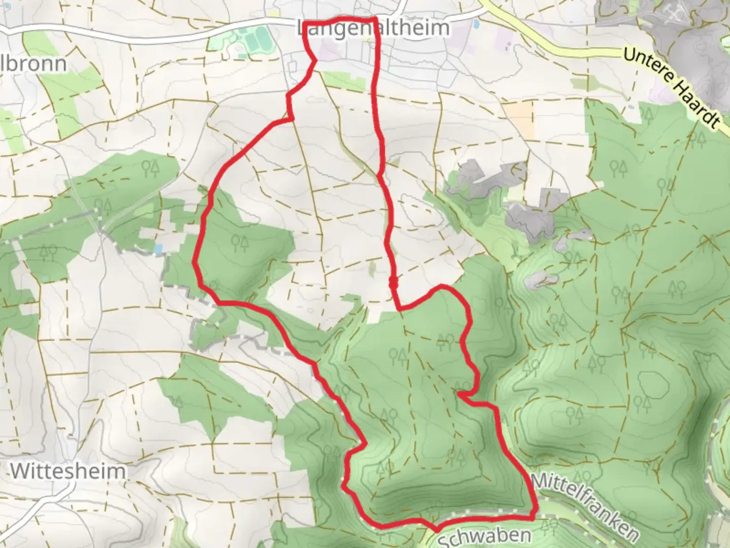 An image depicting the trail Rundwanderweg Langenaltheim 4 and its surrounding area.