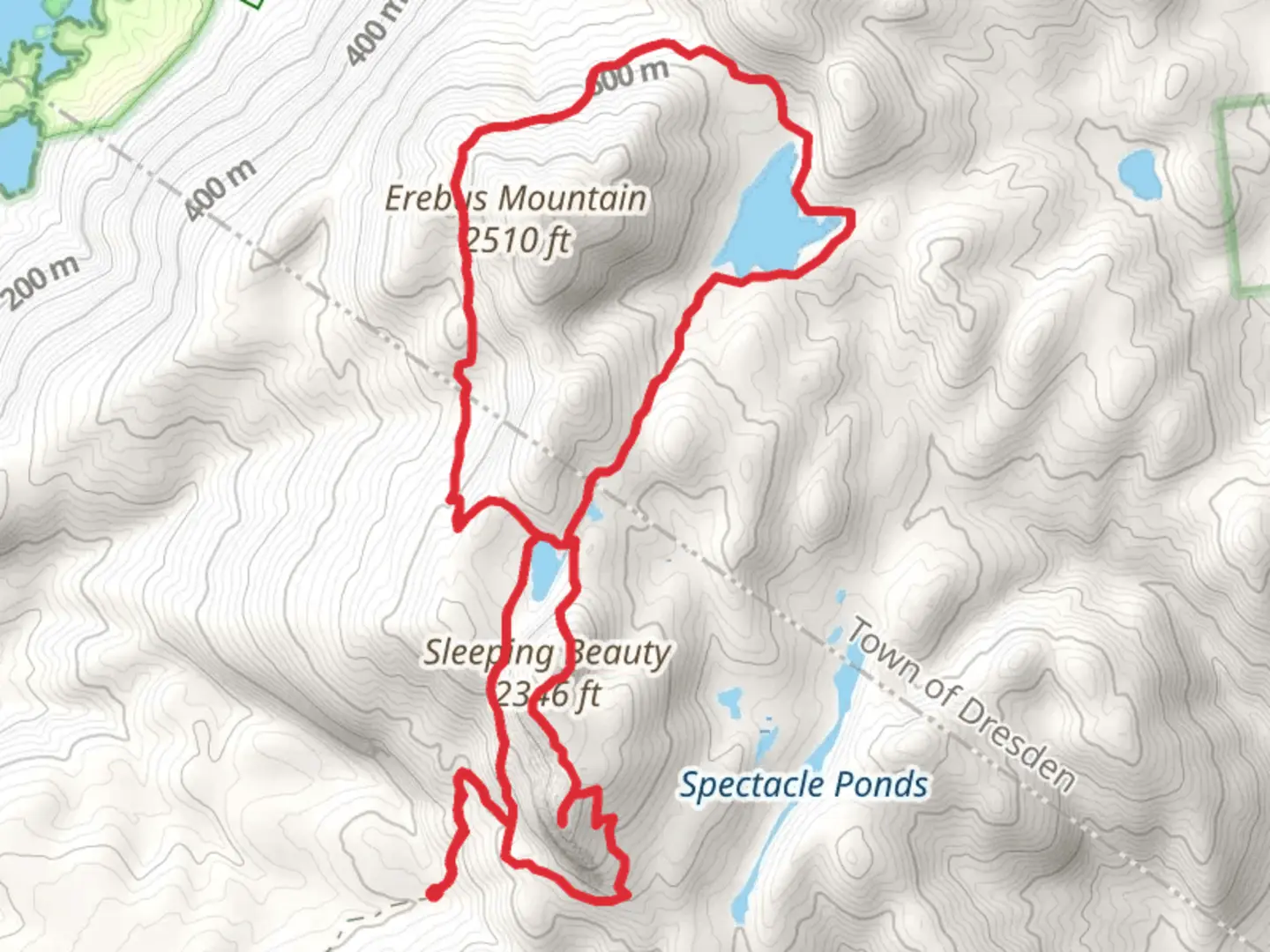 An image depicting the trail Sleeping Beauty Peak and Fishbrook Pond Loop Trail and its surrounding area.