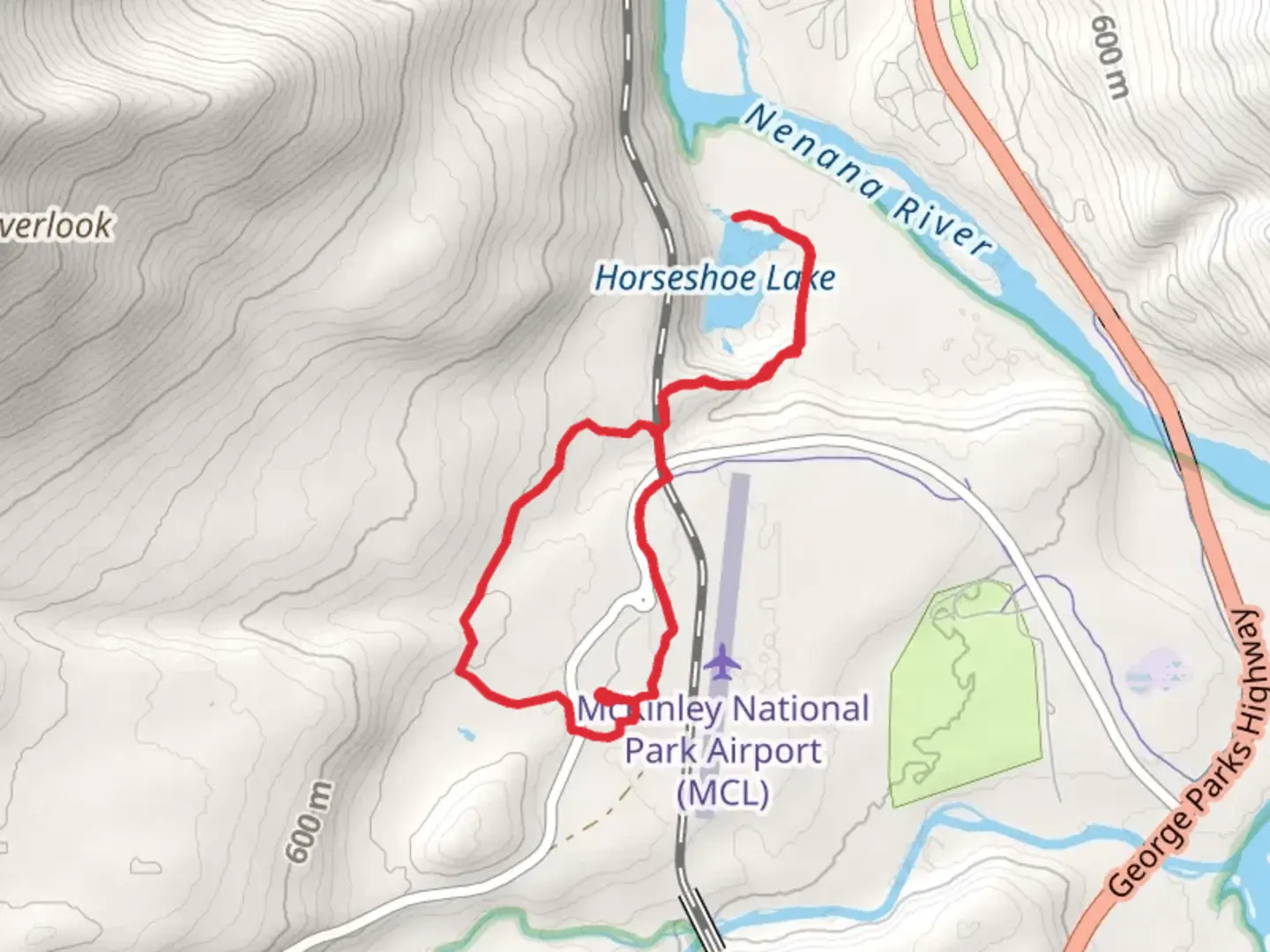An image depicting the trail Horseshoe Lake and Taiga Loop Trail and its surrounding area.