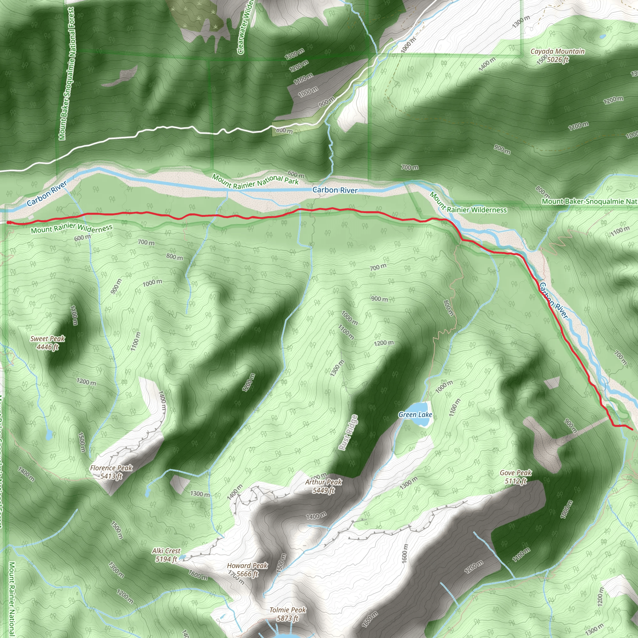 Ipsut Creek Campground via Carbon River Trail mobile static map