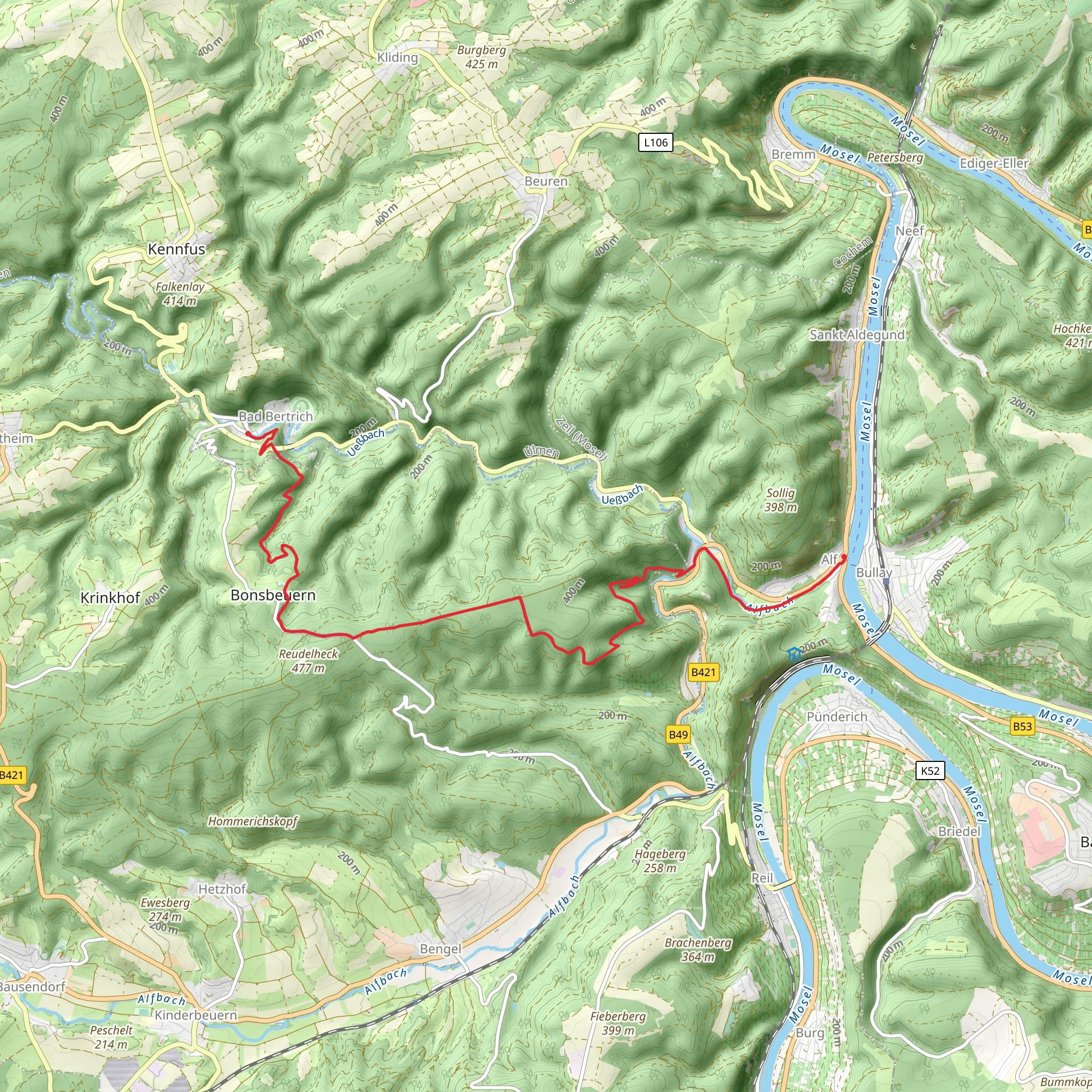 Alf to Bad Bertrich via Mosel-Our Weg mobile static map