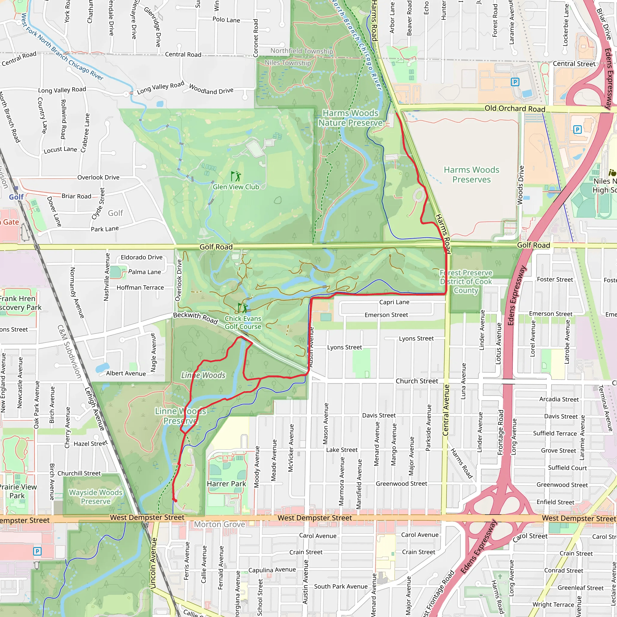 North Branch Yellow Unpaved Trail - Harrer Park mobile static map