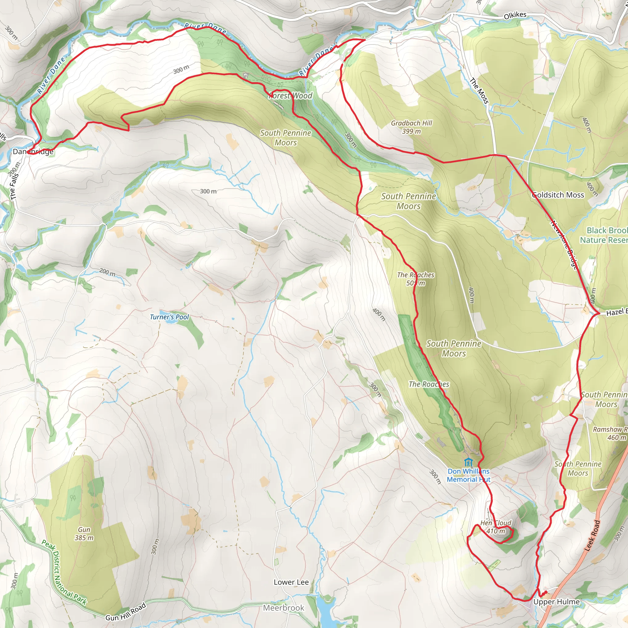 The Roaches and Hen Cloud mobile static map