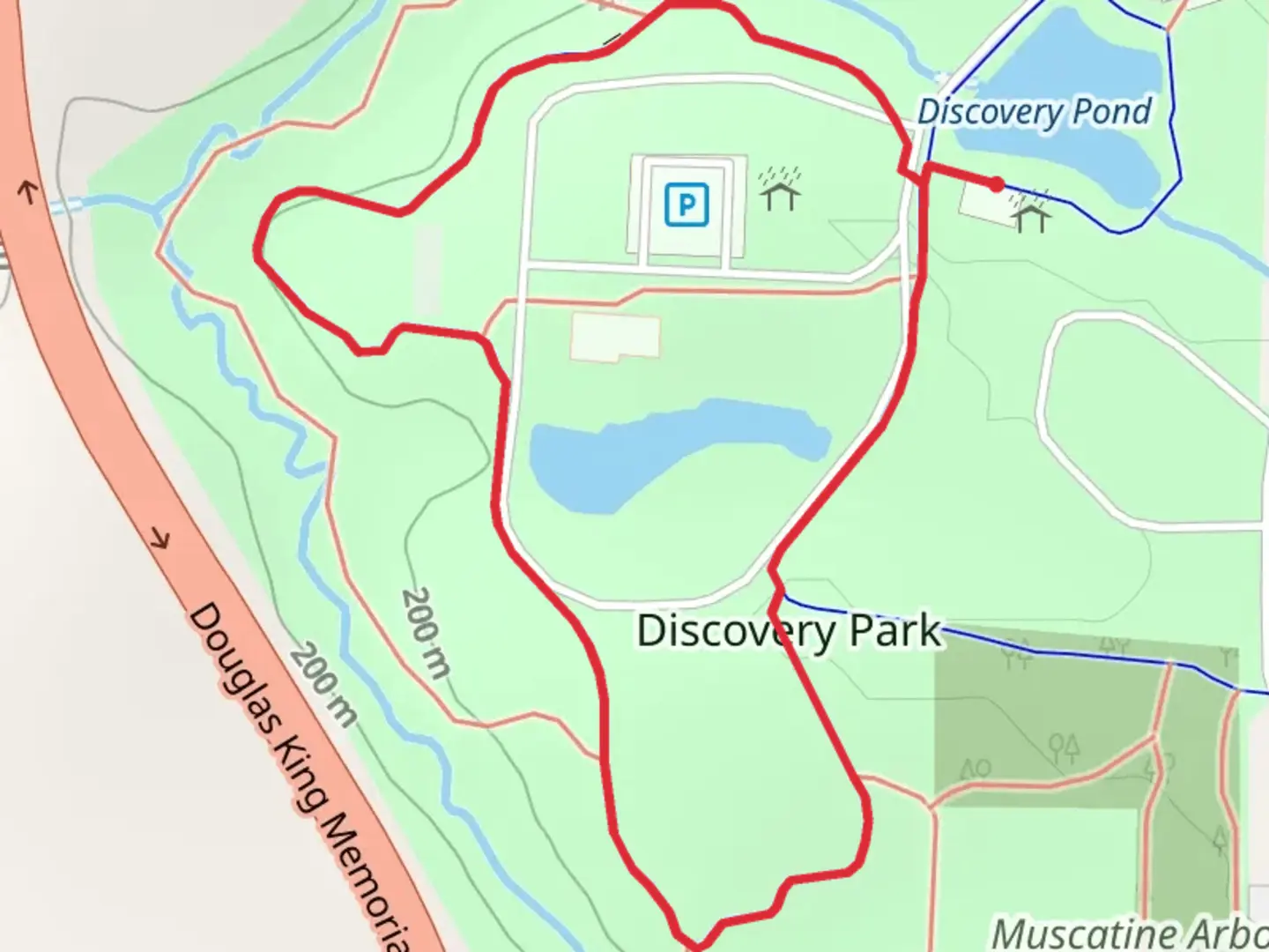 An image depicting the trail Discovery Park Loop and its surrounding area.