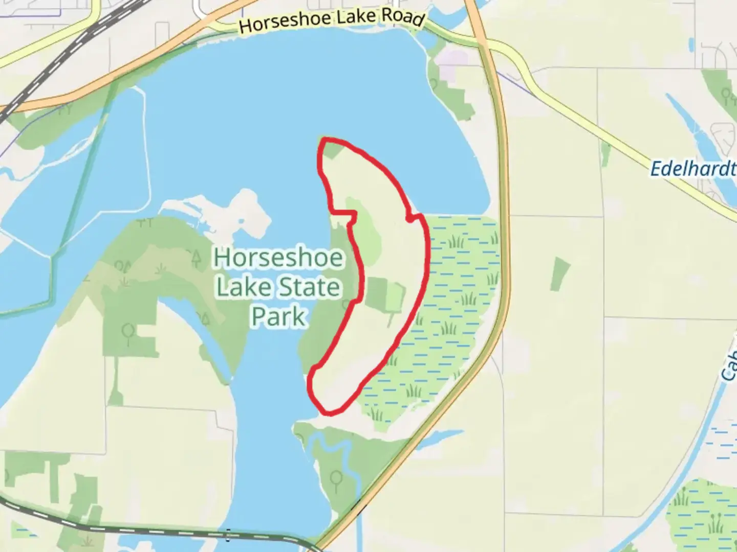 An image depicting the trail Horseshoe Park Loop and its surrounding area.