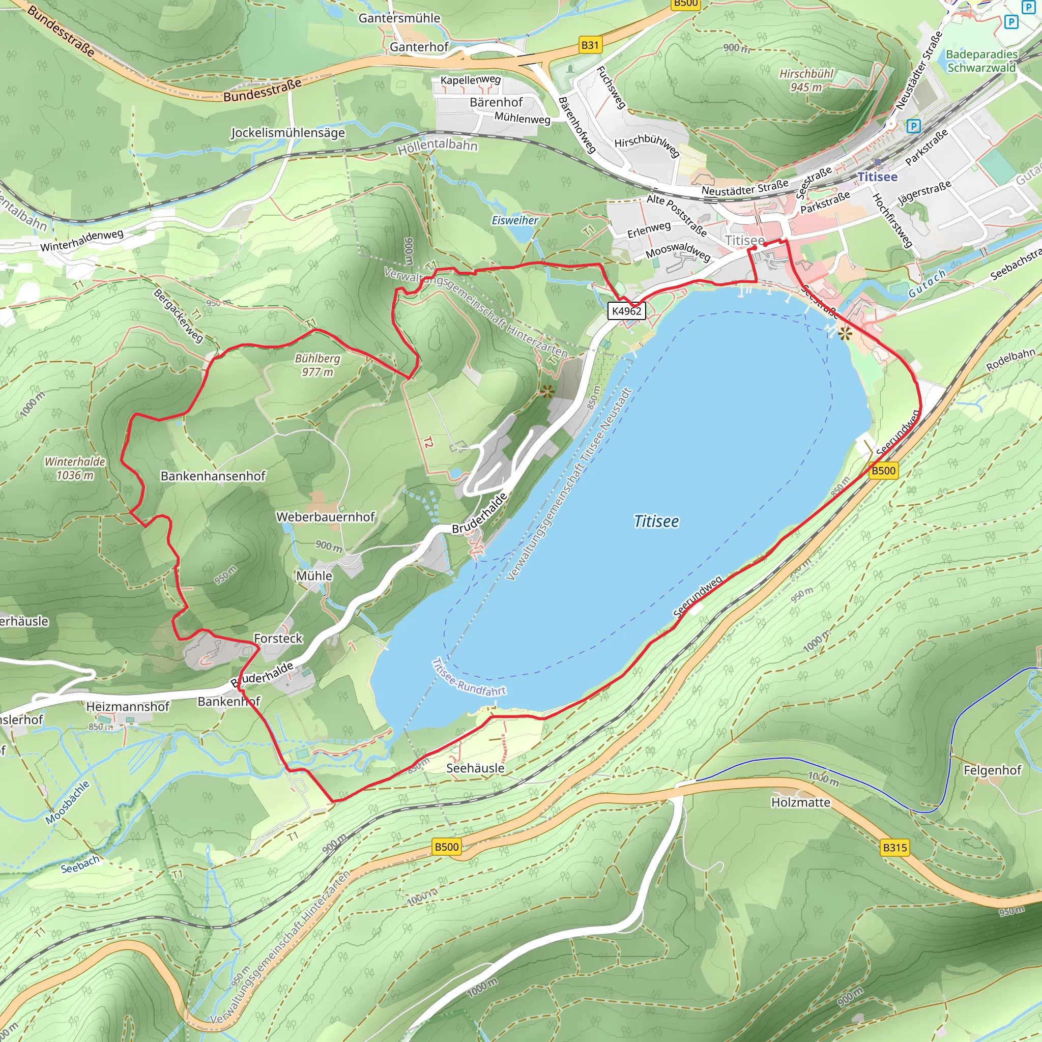 Titisee and Bühlberg Loop via Titisee Rundweg mobile static map