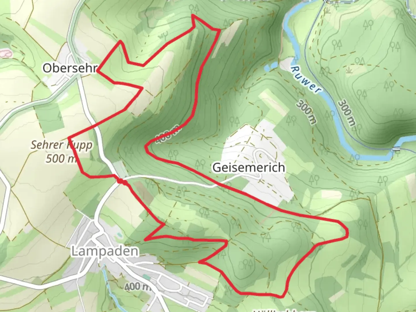 An image depicting the trail Lampaden Loop and its surrounding area.