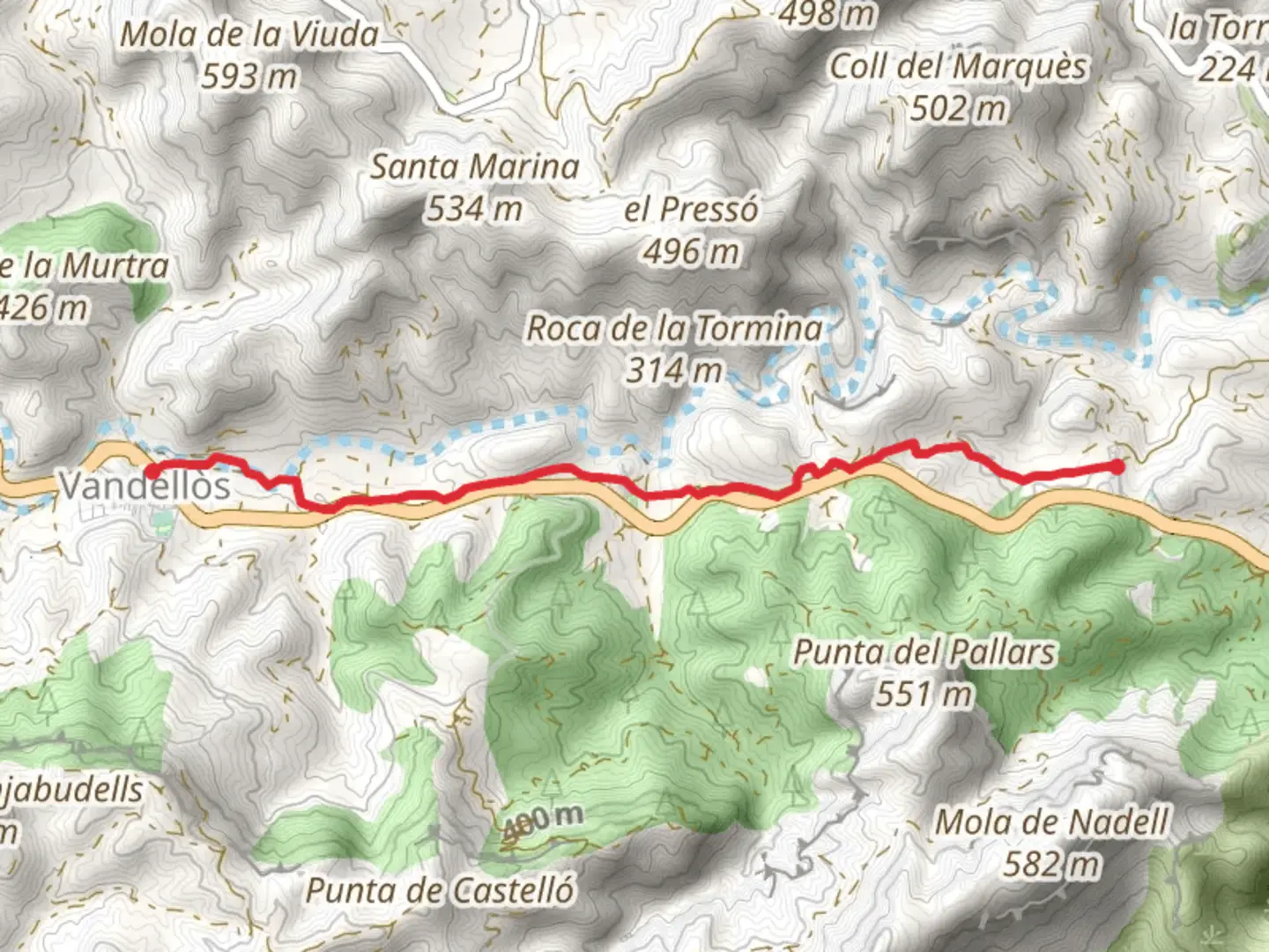 An image depicting the trail Masriudoms - Vandellos SL C 46 and its surrounding area.
