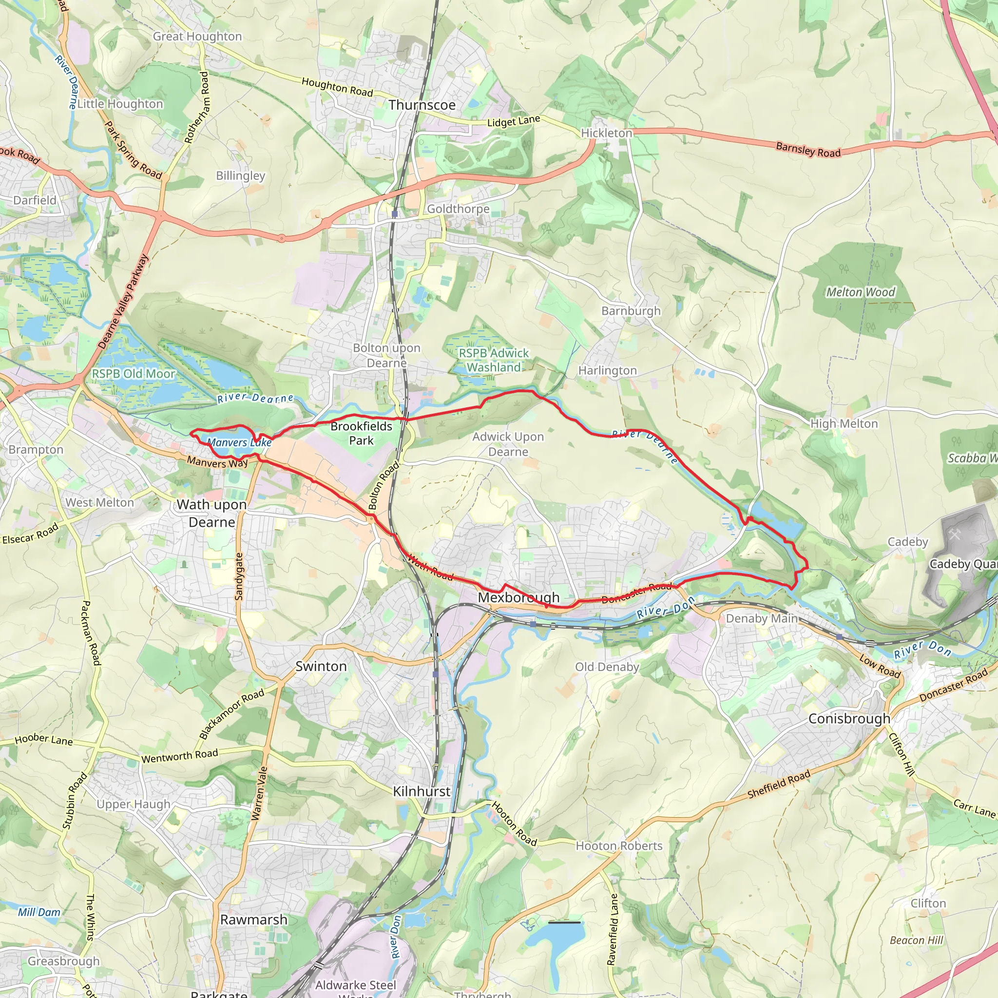 Brookfields Park, Manvers Lake and Sheffield and South Yorkshire Navigation mobile static map