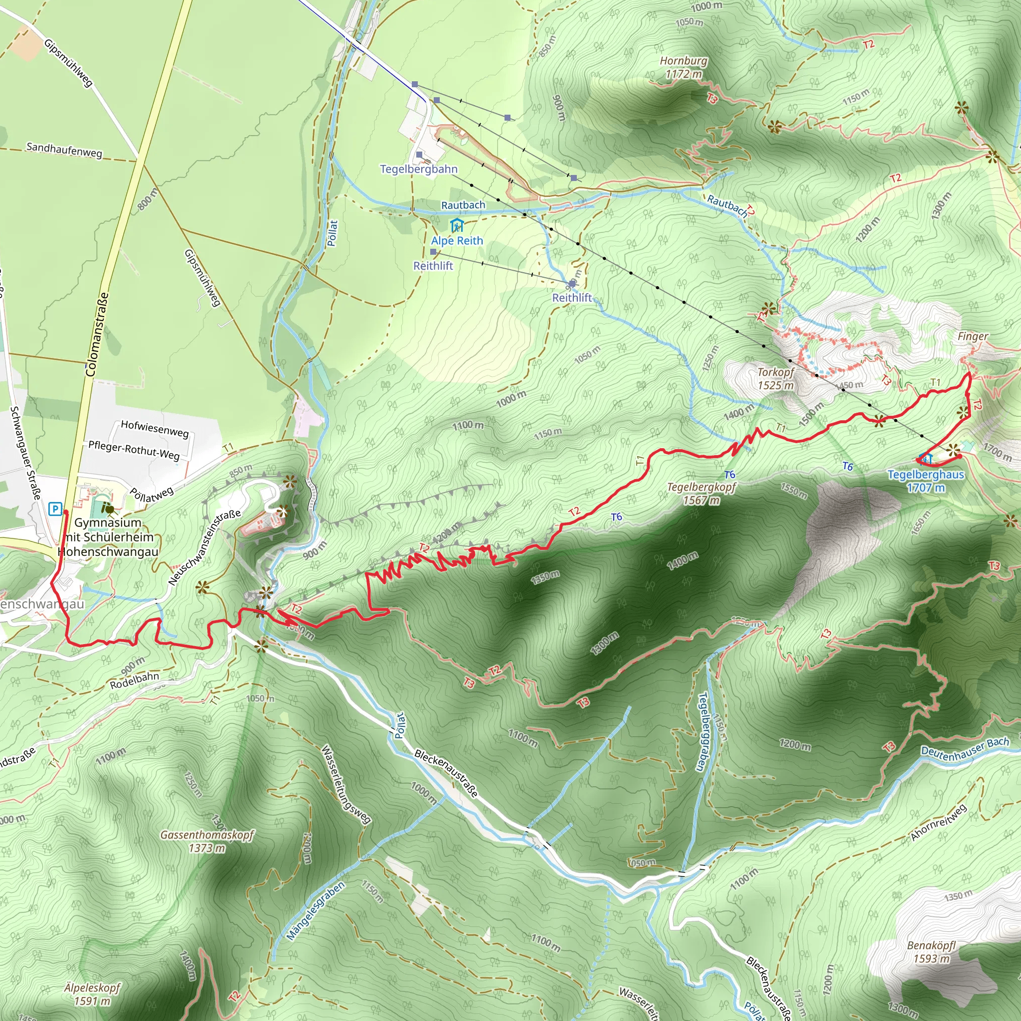 Gleitschirm- und Drachenstartplatz Tegelberg to Hohenschwangau Walk via Maximiliansweg mobile static map