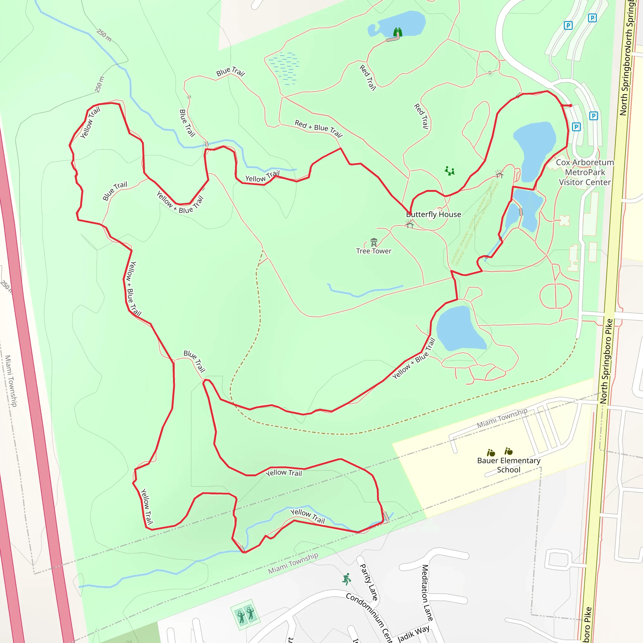 Blue and Yellow Loop Trail - Cox Arboretum MetroPark mobile static map