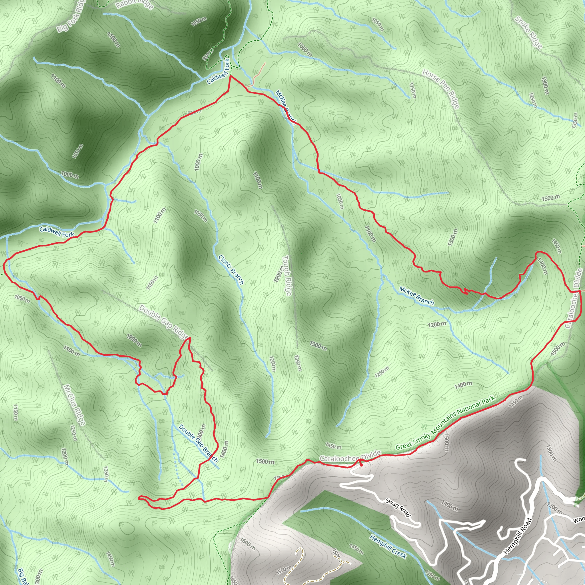 Cataloochee Divide, Double Gap and Caldwell Fork Loop Trail mobile static map