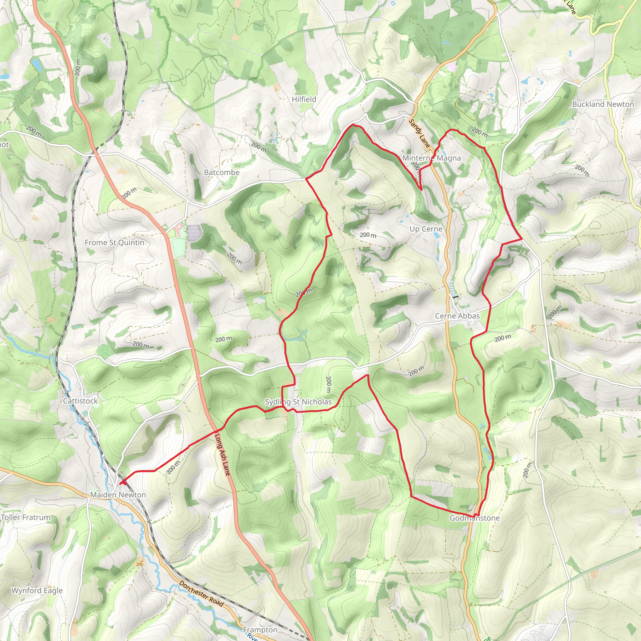 Maiden Newton Loop Walk mobile static map