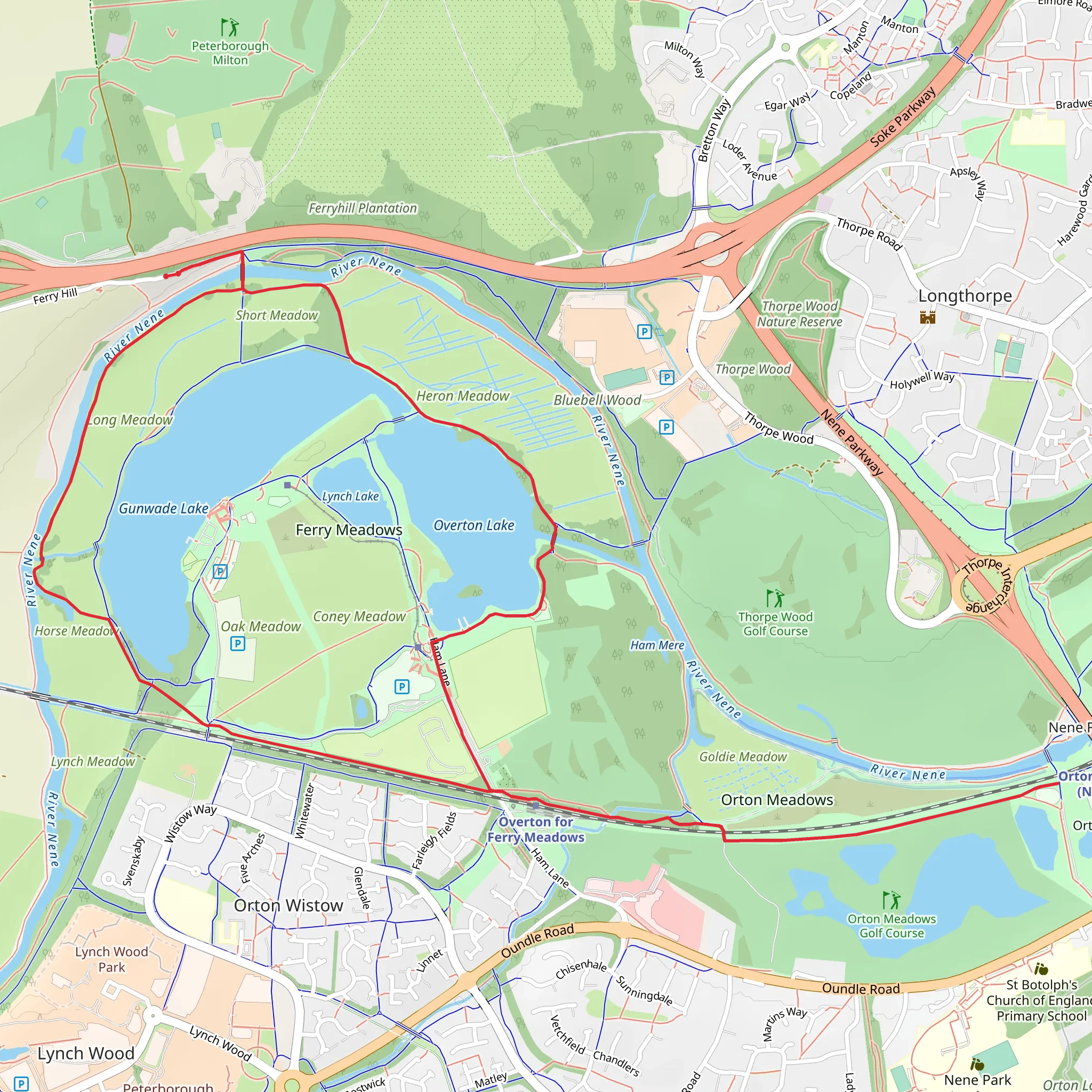 Ferry Meadows Country Park Loop mobile static map
